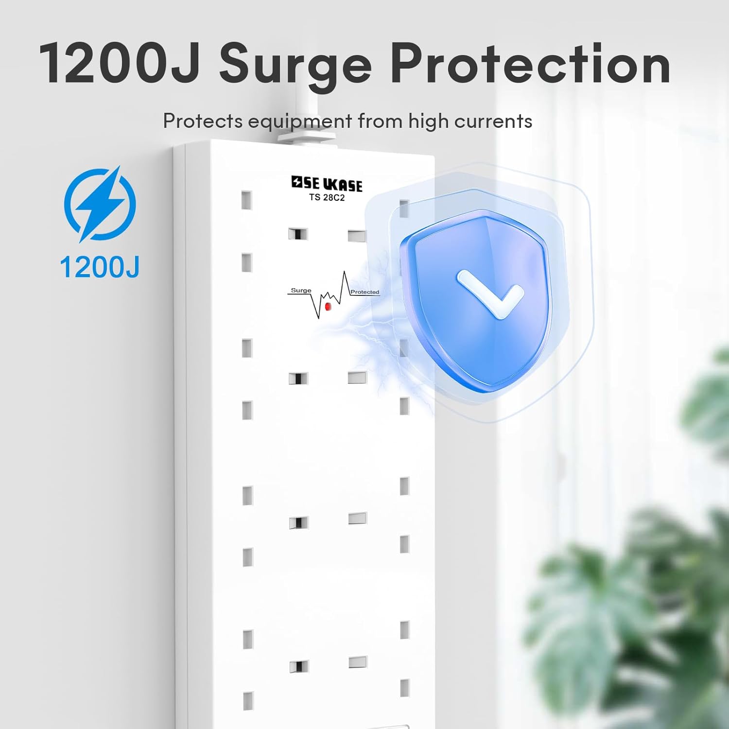 Thumbnail 2 de USB Extension Lead with 8-way Socket Surge Protection and 2m Cable (4× USB: 2C+2A)