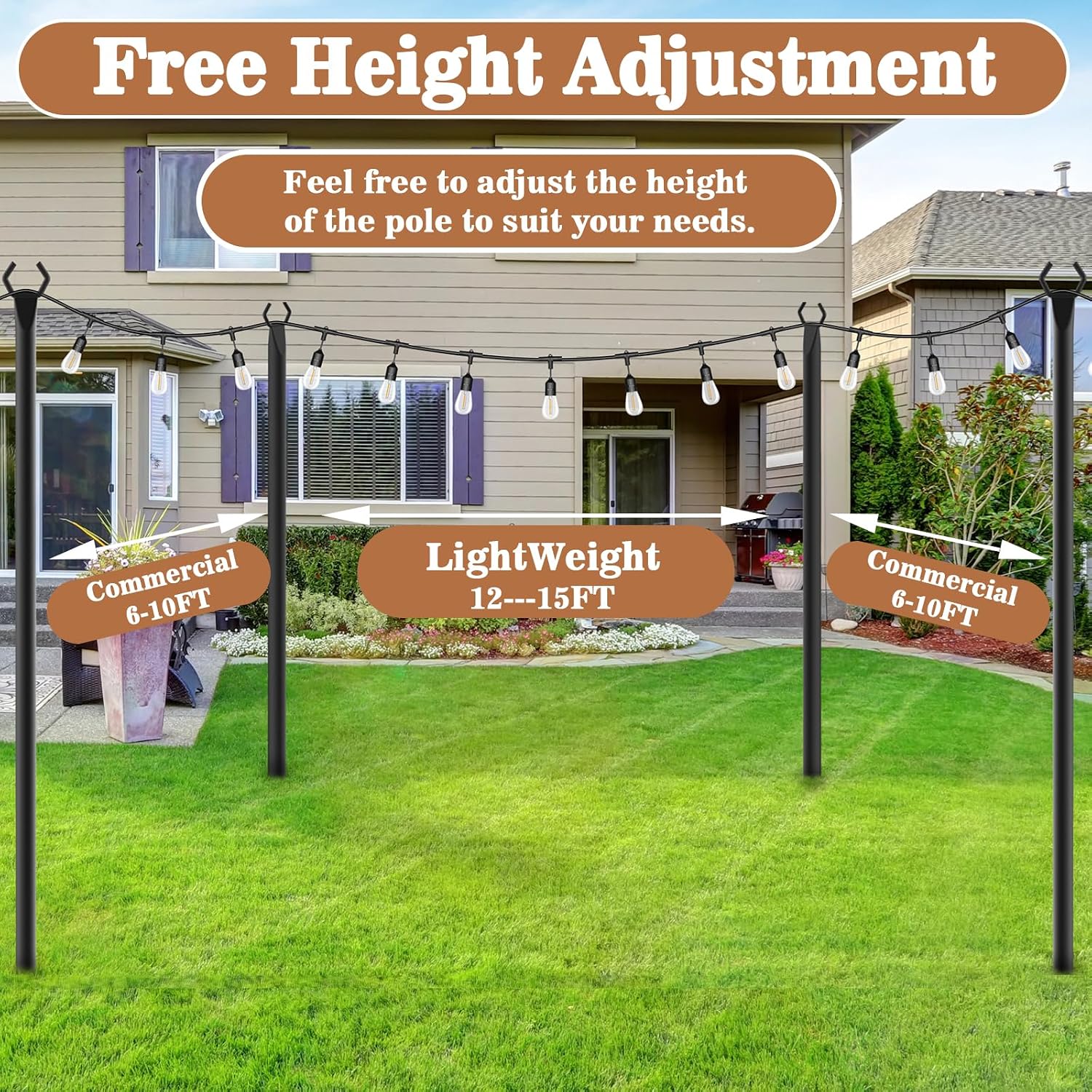 Detalle de NUERPO 45m Neon String Light Poles, 7-Pack 10-Foot Outdoor Metal Stakes