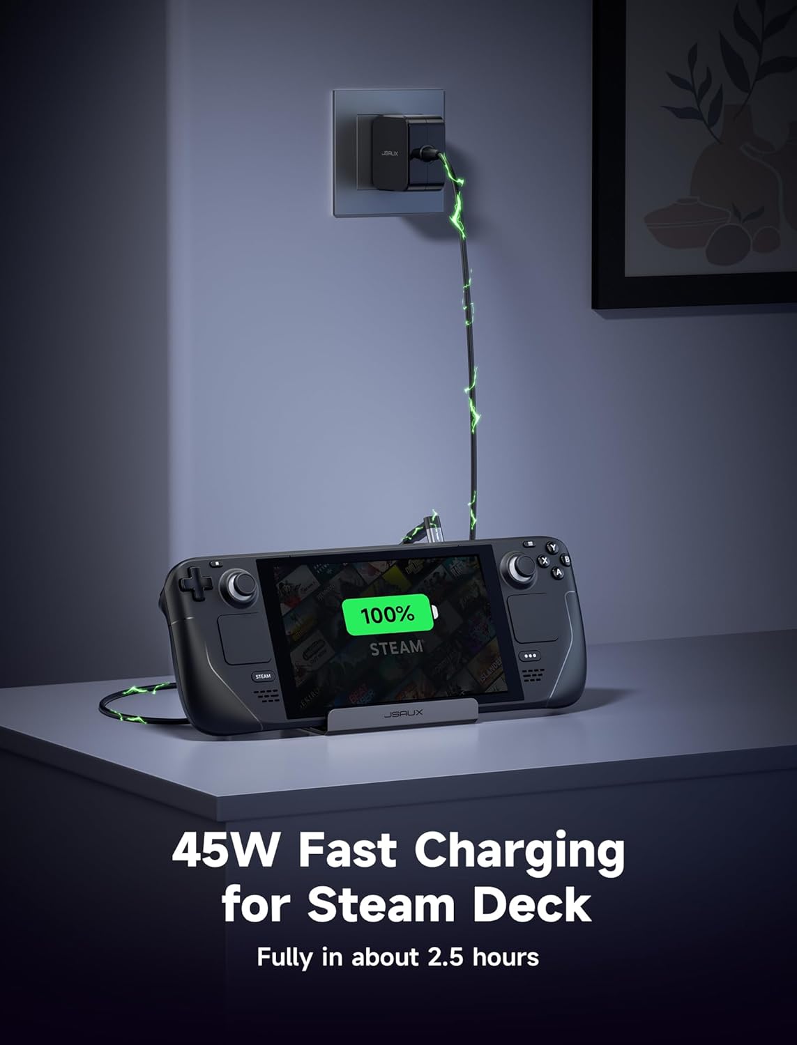 Detalle de JSAUX 45W USB‑C Charger for Steam Deck