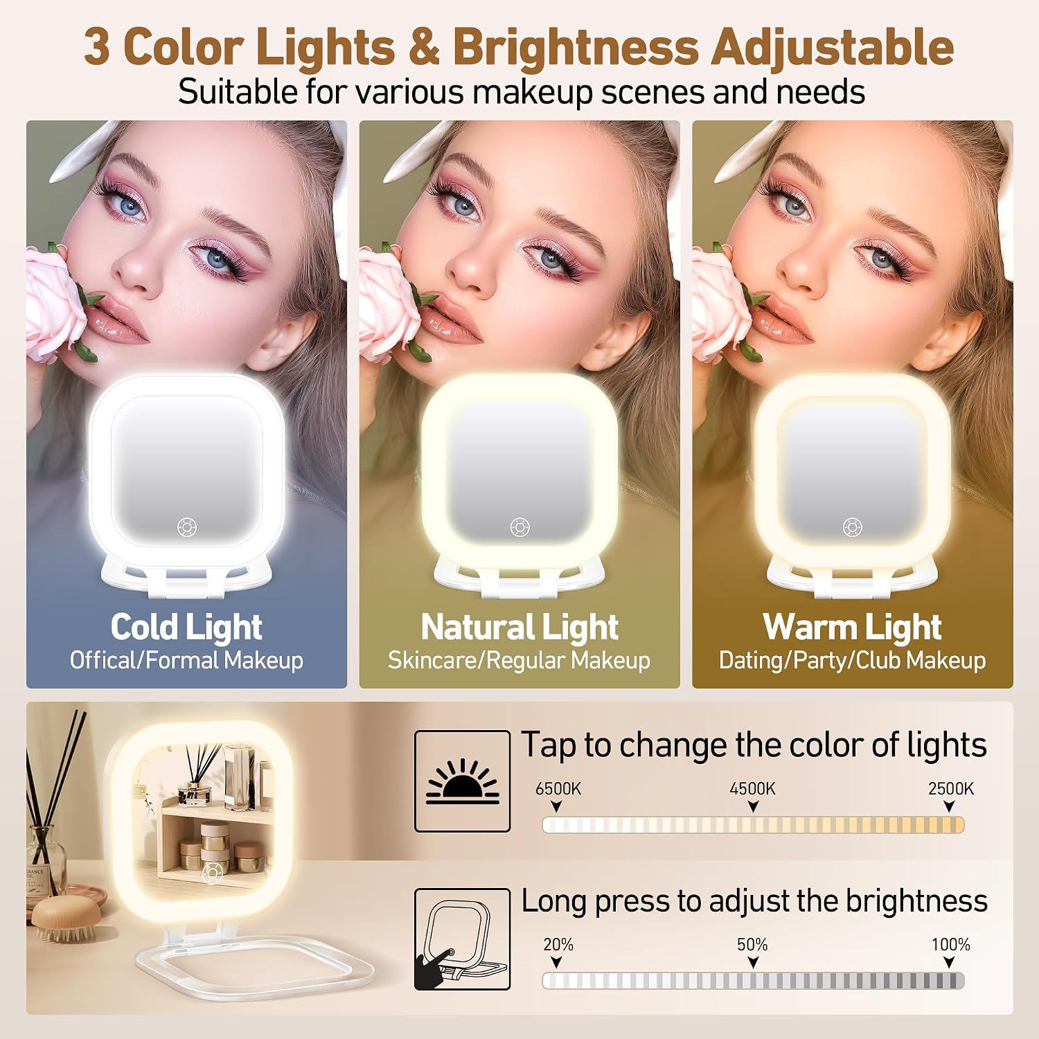 Detalle 2 de GOMIPURU Travel Mirror with Light 30x