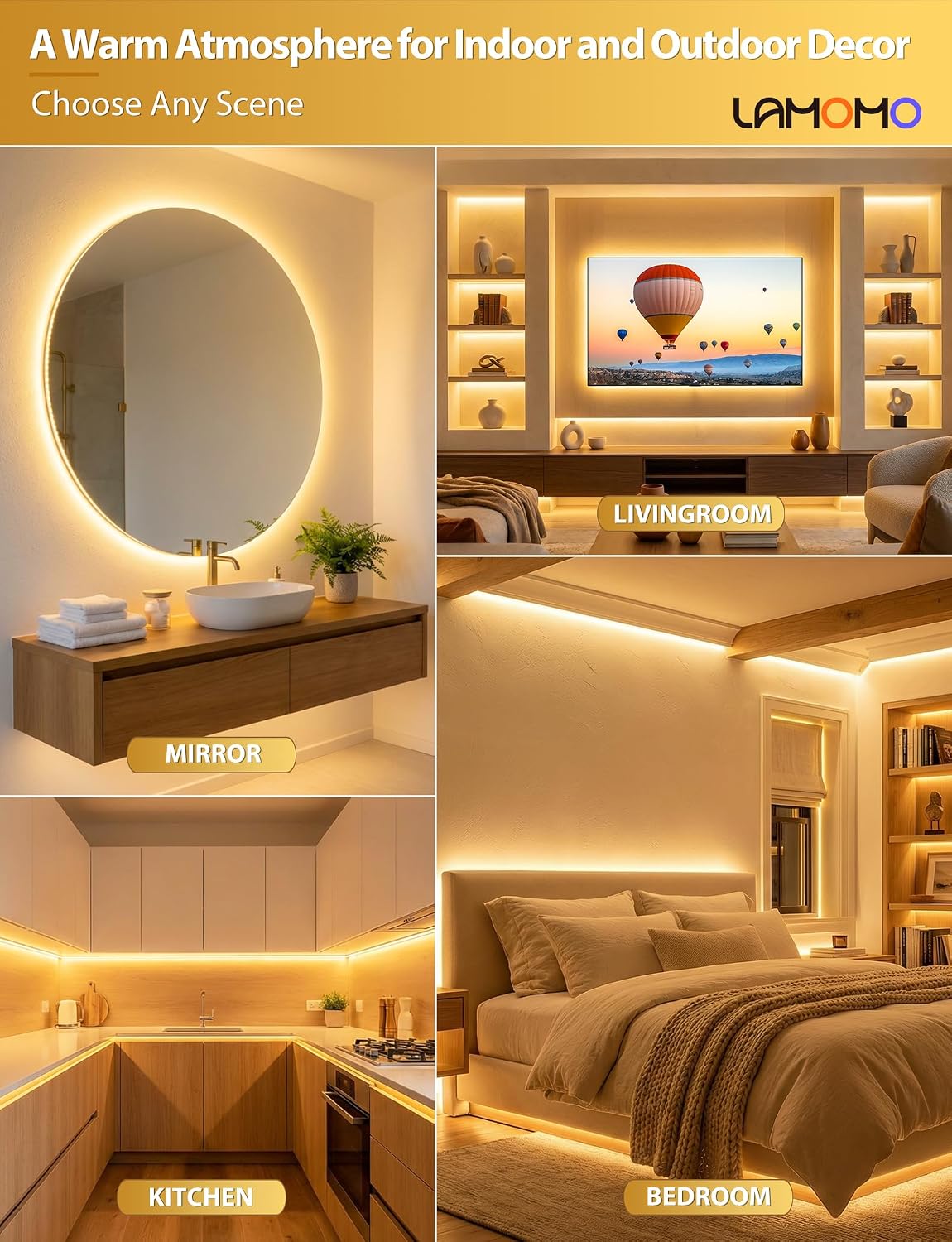Detalle 2 de Lamomo COB LED-Streifen warmweiß dimmbar 5 m mit Fernbedienung (IP65, 10 mm breit, CRI90+)