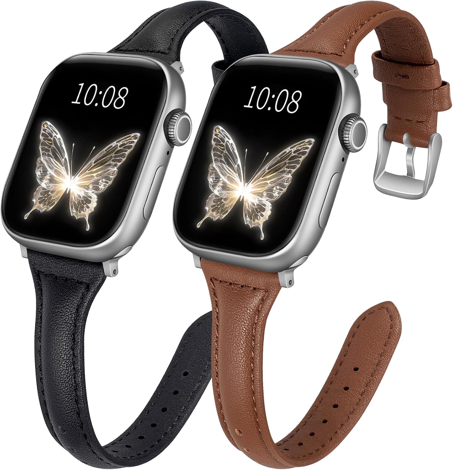 Detalle de Wkiss 2-Pack Slim Leather Bands for Apple Watch (38–46mm)