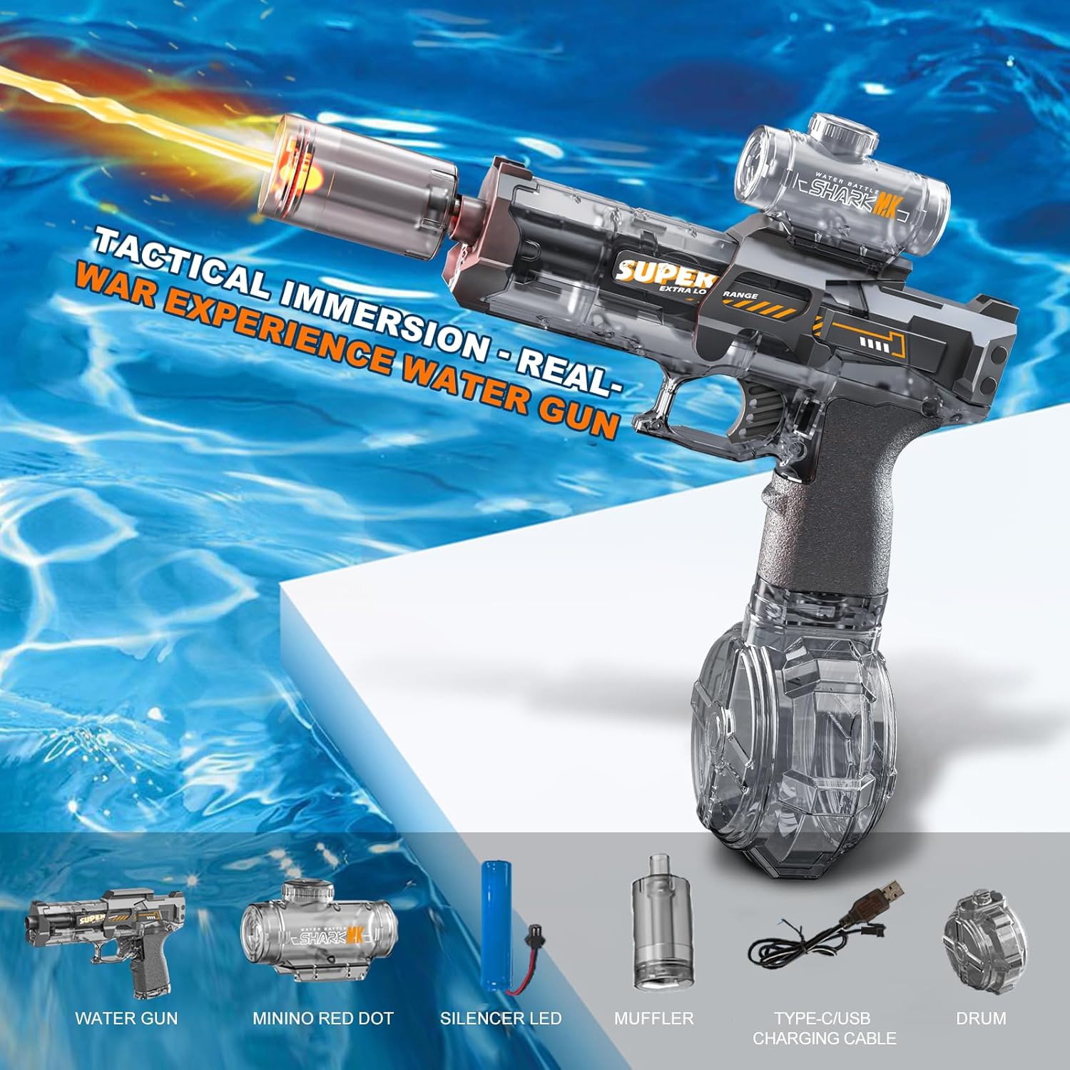 Thumbnail 3 de StimuVariety Electric Water Gun for Adults & Kids (Automatic Squirt Pistol, LED Lights) – Black