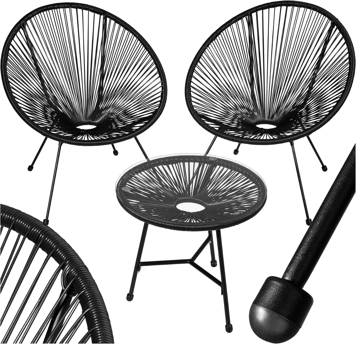 Detalle de tectake 404410 Santana bistroset met 2 Acapulco-stoelen en tafel, zwart