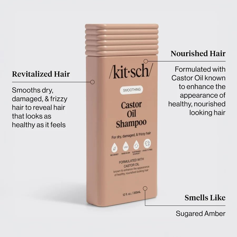 Detalle de Kitsch Smoothing Castor Oil Liquid Shampoo – Nourishing, Color-Safe & Made in the USA