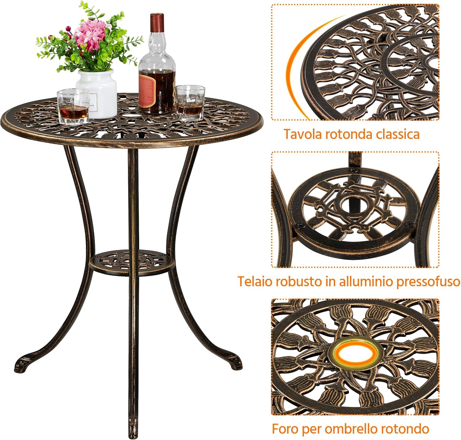 Thumbnail 3 de Yaheetech Set tavolo e sedie da giardino 3 pezzi: stile tulipano in lega di alluminio bronzo