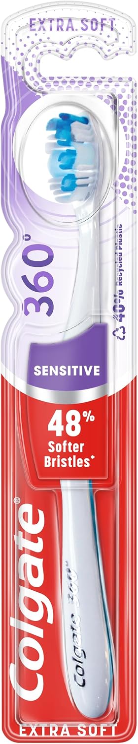 Detalle de Colgate 360 Sensitive Extra Soft – bardzo miękka szczoteczka ręczna z czyścikiem języka