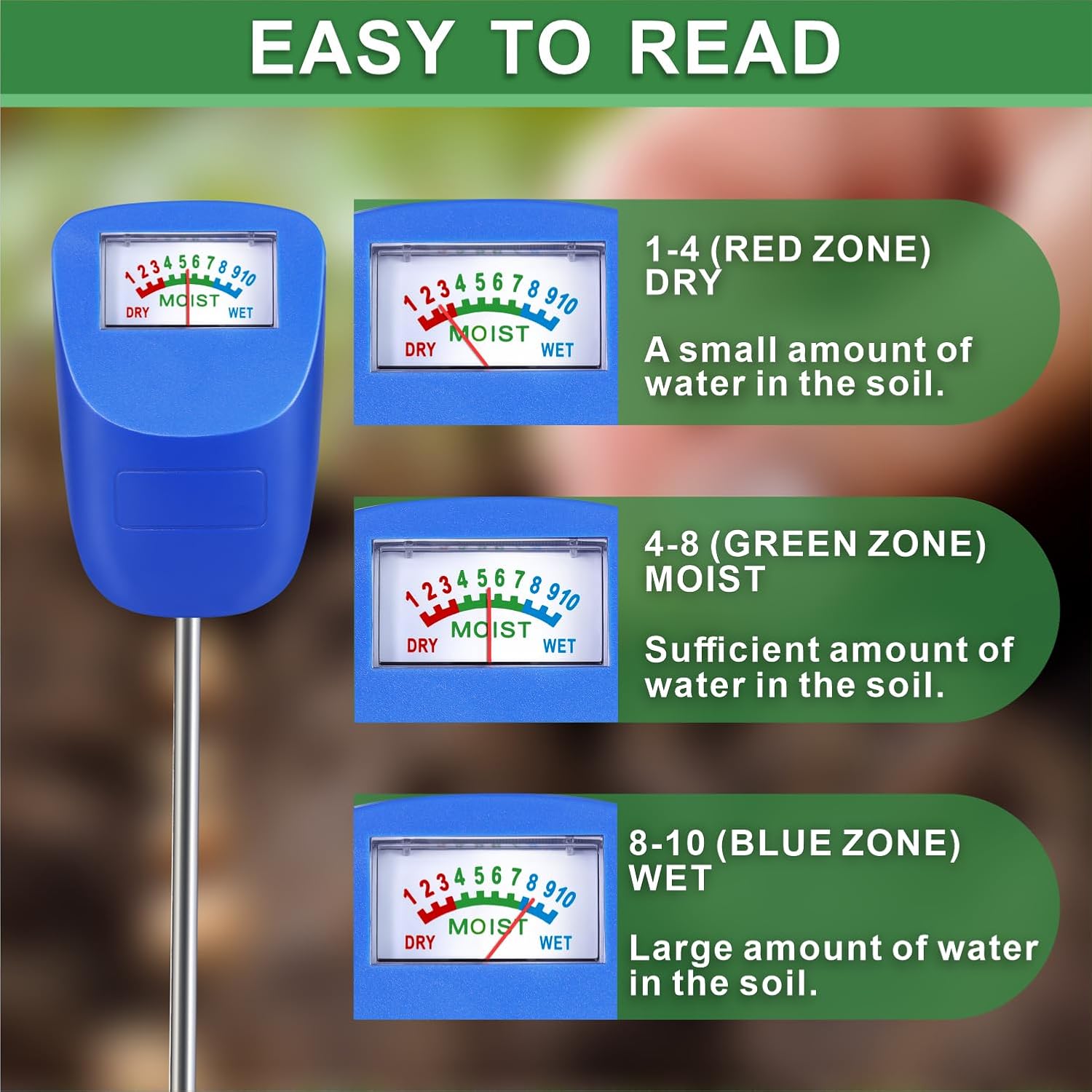 Thumbnail 3 de XLUX Tester per terreno con sensore di umidità del suolo, monitor acqua per piante (confezione da 4, blu)