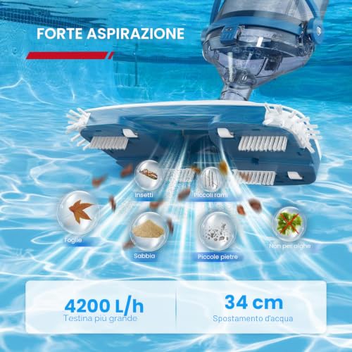 Detalle 2 de Enhulk PC15: Batteria per aspirapolvere piscina con testa larga 34 cm e asta telescopica
