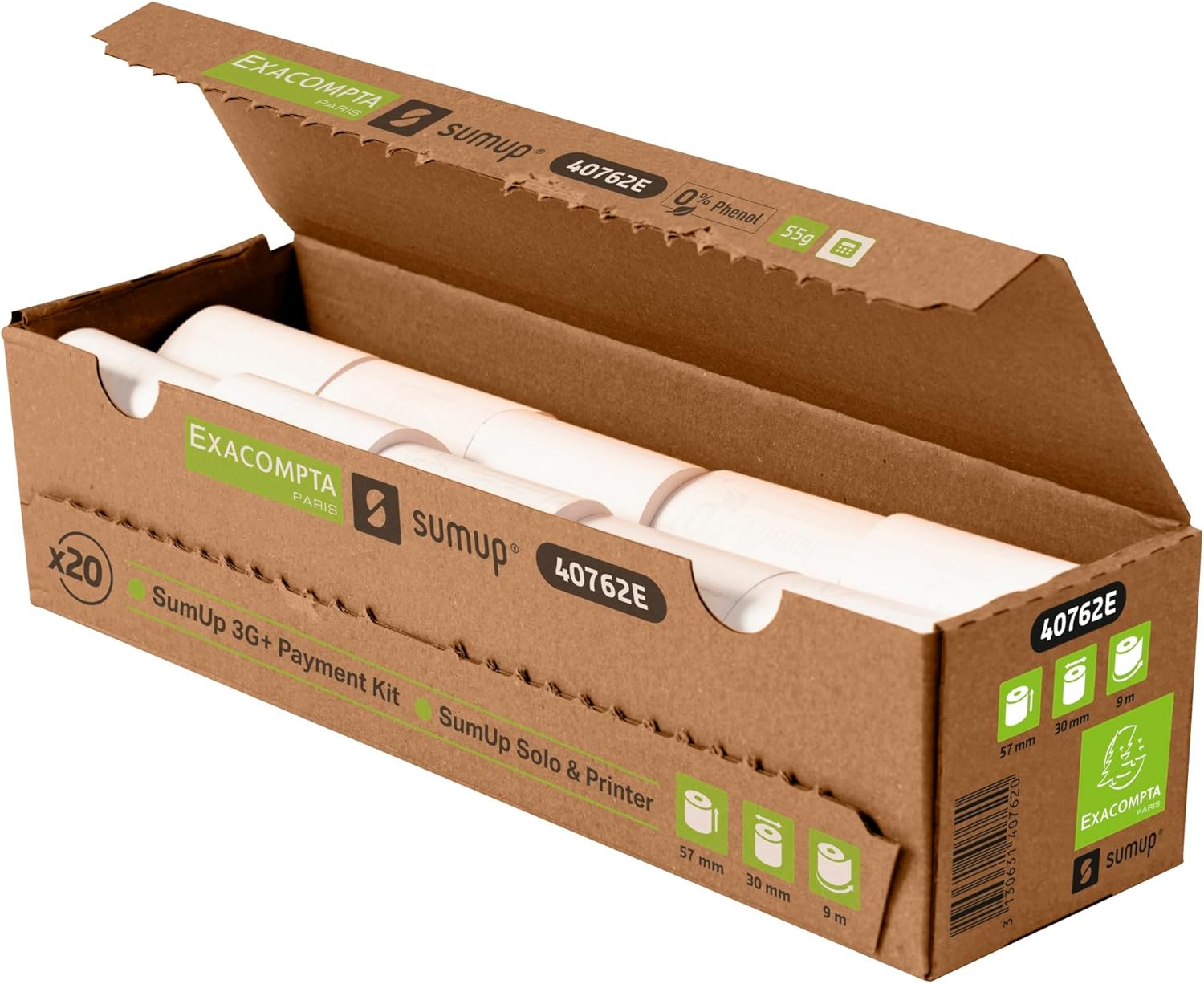 Thumbnail 5 de Exacompta SumUp 40762E Thermo-Rollen – Kreditkartenzahlung, 57 x 30 mm, 9 m, kernlos, BPA-frei, weiß