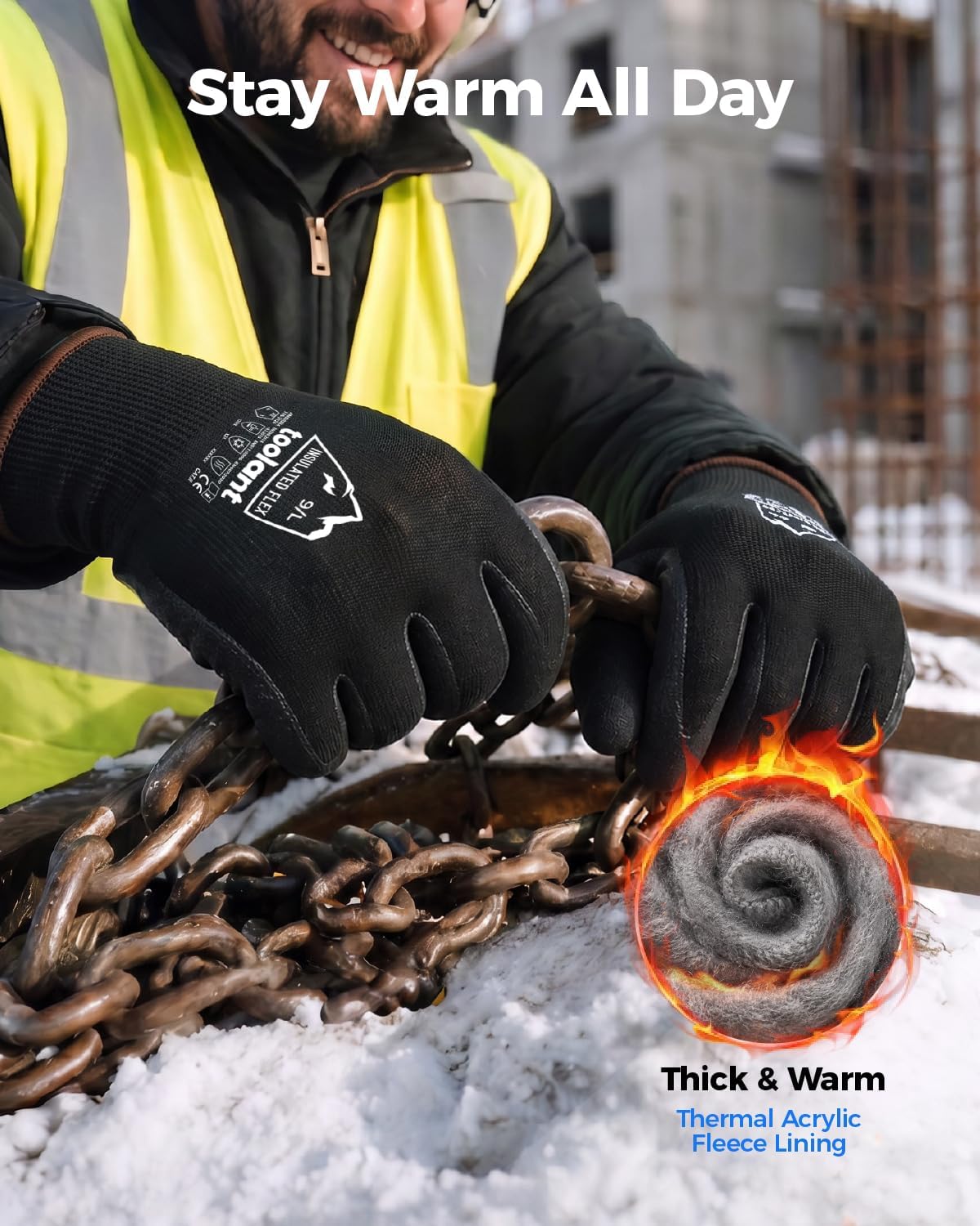 Detalle de toolant Palm-dipped Gloves, 2-Pair Winter Work Gloves, Large, Touchscreen