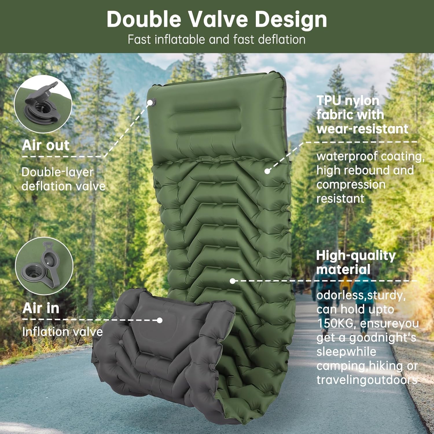 Thumbnail 3 de HAUSPROFI Inflating Sleeping Pad for Camping – UltraLight, Built-in Foot Pump, 150kg Capacity