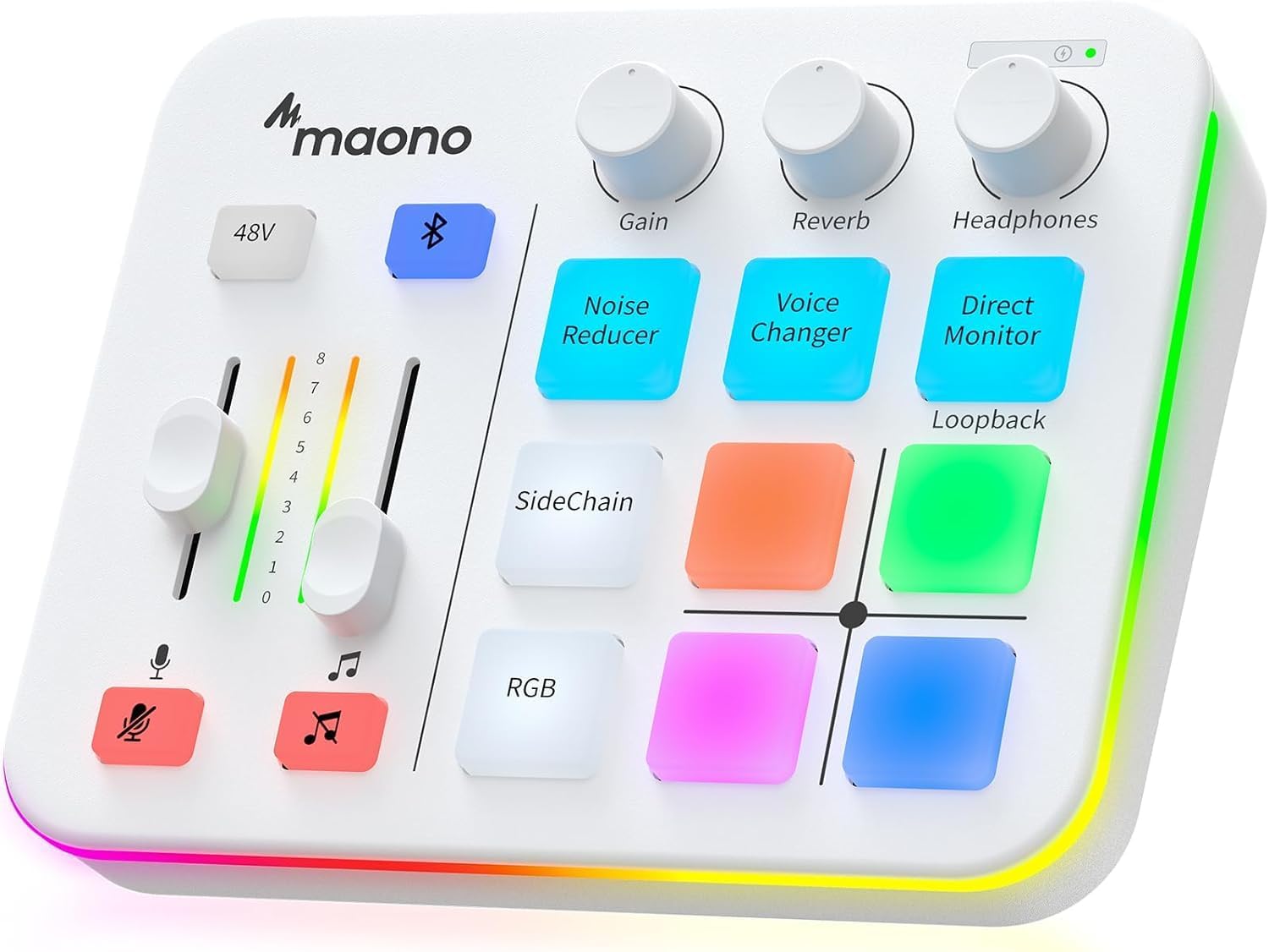 Detalle de MAONO G1 NEO White Gaming Audio Mixer with XLR, 48V and RGB