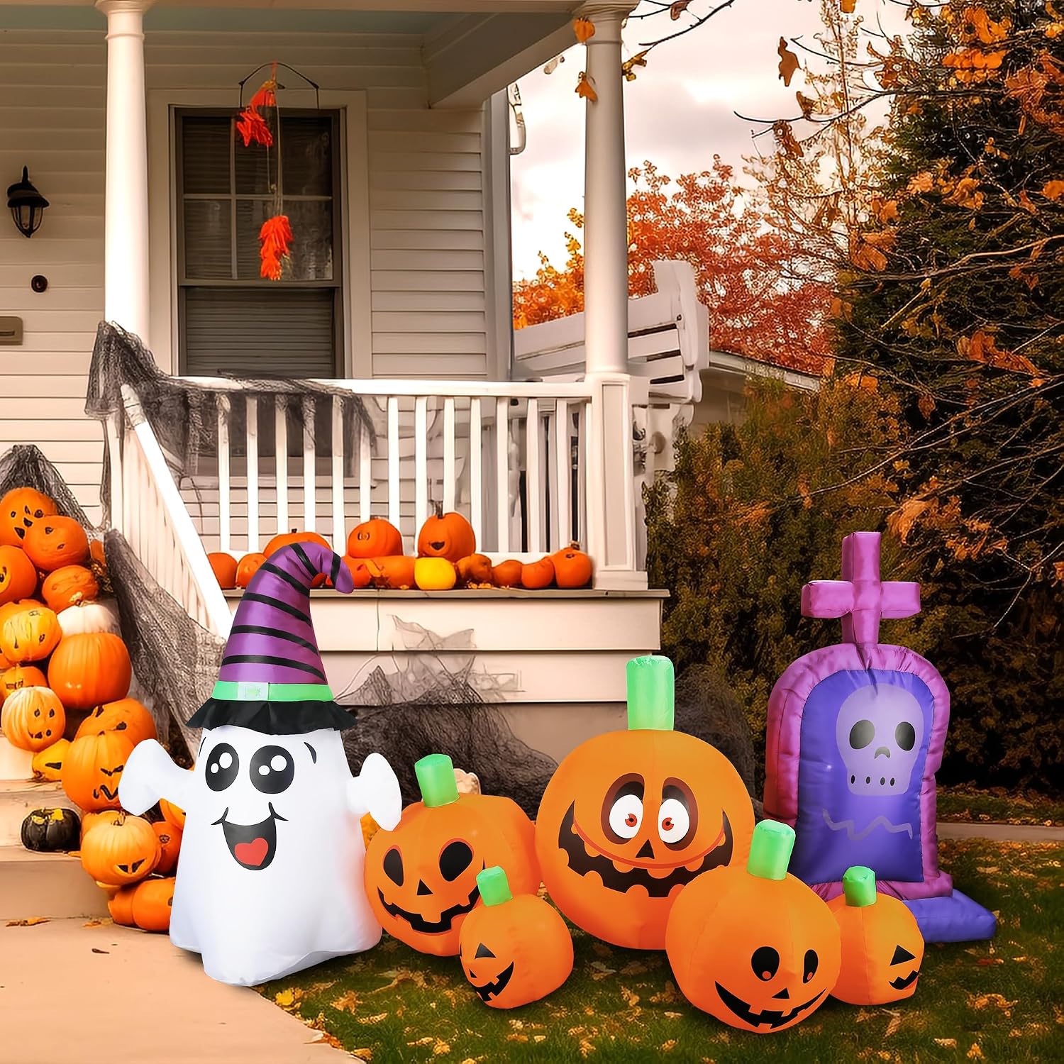 Detalle de Dofulay Christmas 3.7-Ft Inflatable Halloween Tombstone with Multicolor LEDs