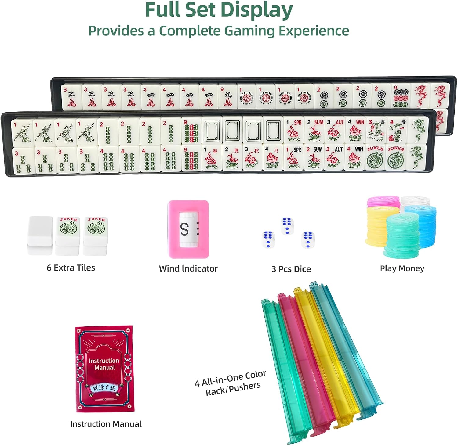 Detalle 2 de Yedadi American Mahjong Tile Set: 166 Tiles, 4 Racks with Pushers, Black Carrying Bag