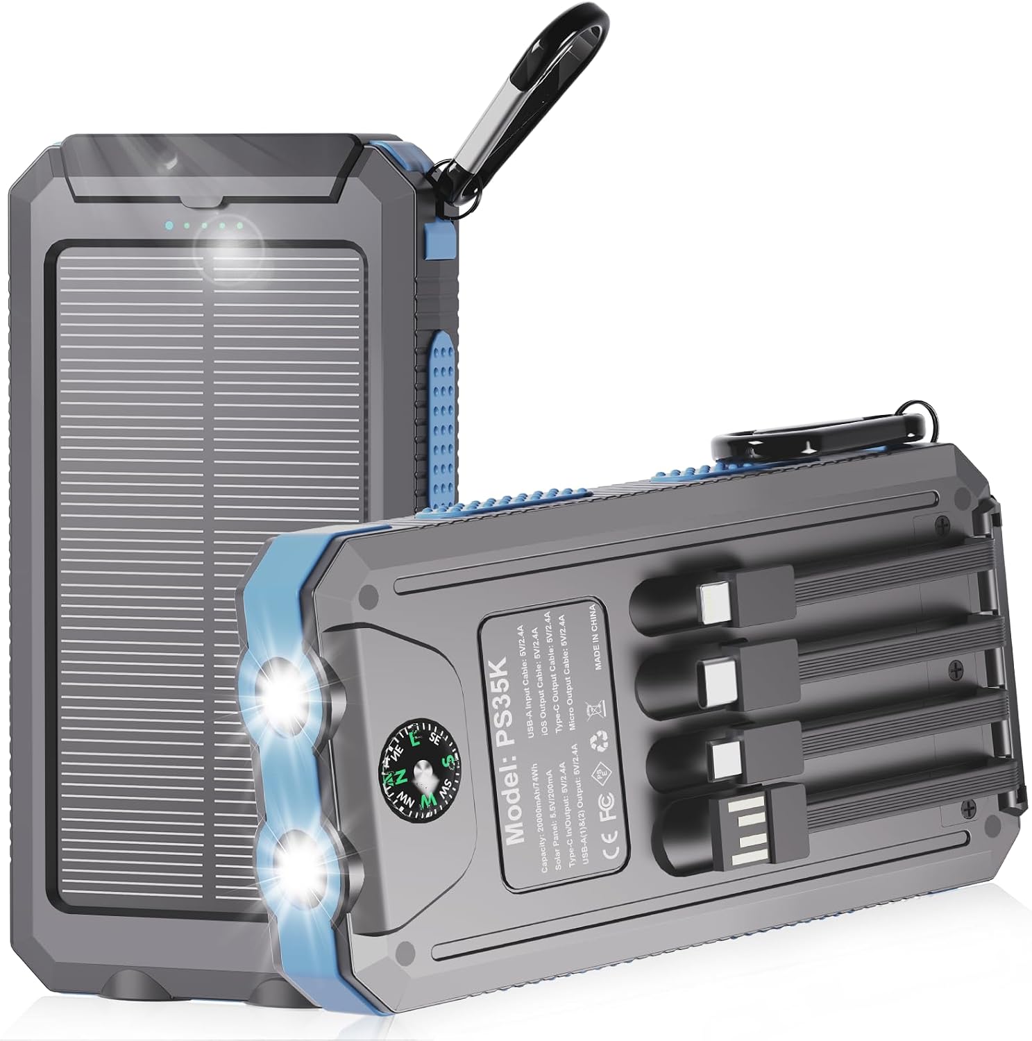 Detalle de YELOMIN PS35K 20,000mAh Solar Power Bank with 4 Built-In Cables