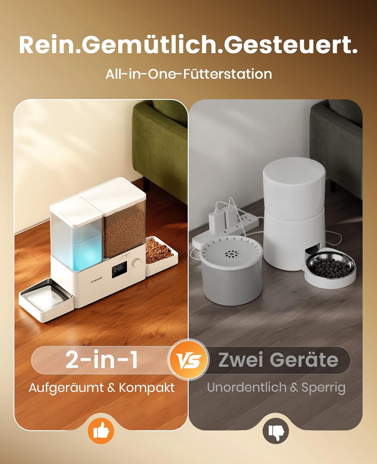 Thumbnail 4 de oneisall 2-in-1 Futterautomat & Trinkbrunnen für Katzen – 8,5 l (5 l Futter + 3,5 l Brunnen), bis 1–36 Portionen