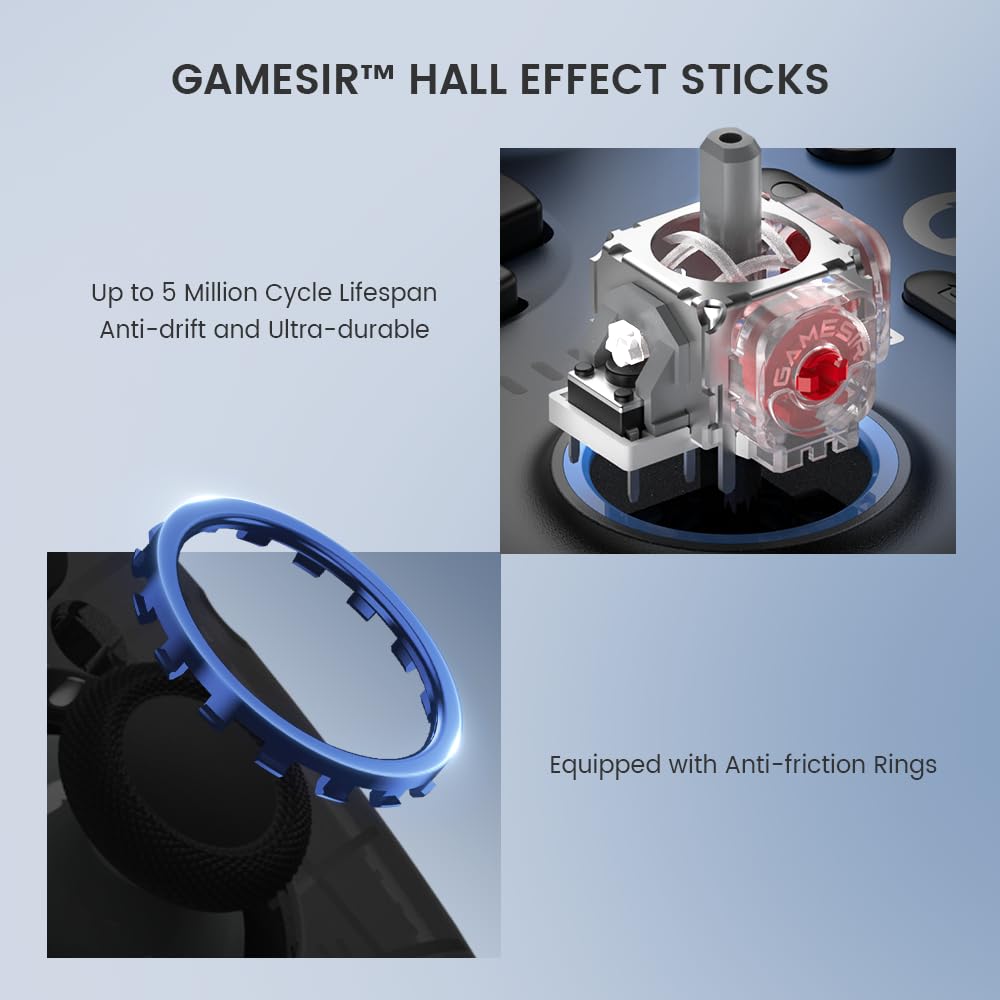Detalle de GameSir Super Nova kabelloser 1000Hz Controller mit Ladestation – Hall-Effekt-Sticks, verstellbare Trigger, Switch/Switch 2 & PC (Nightfall Blue)