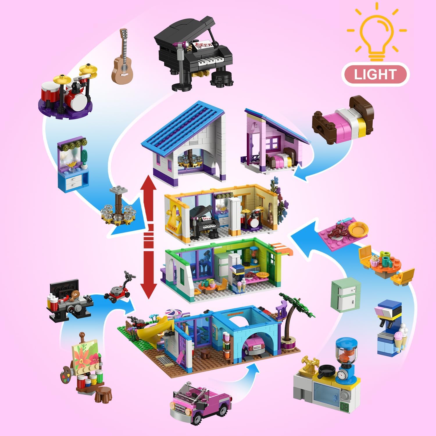 Thumbnail 2 de CUBIMANA Friends Mädchen Haus Bauspielzeug 4 Etagen