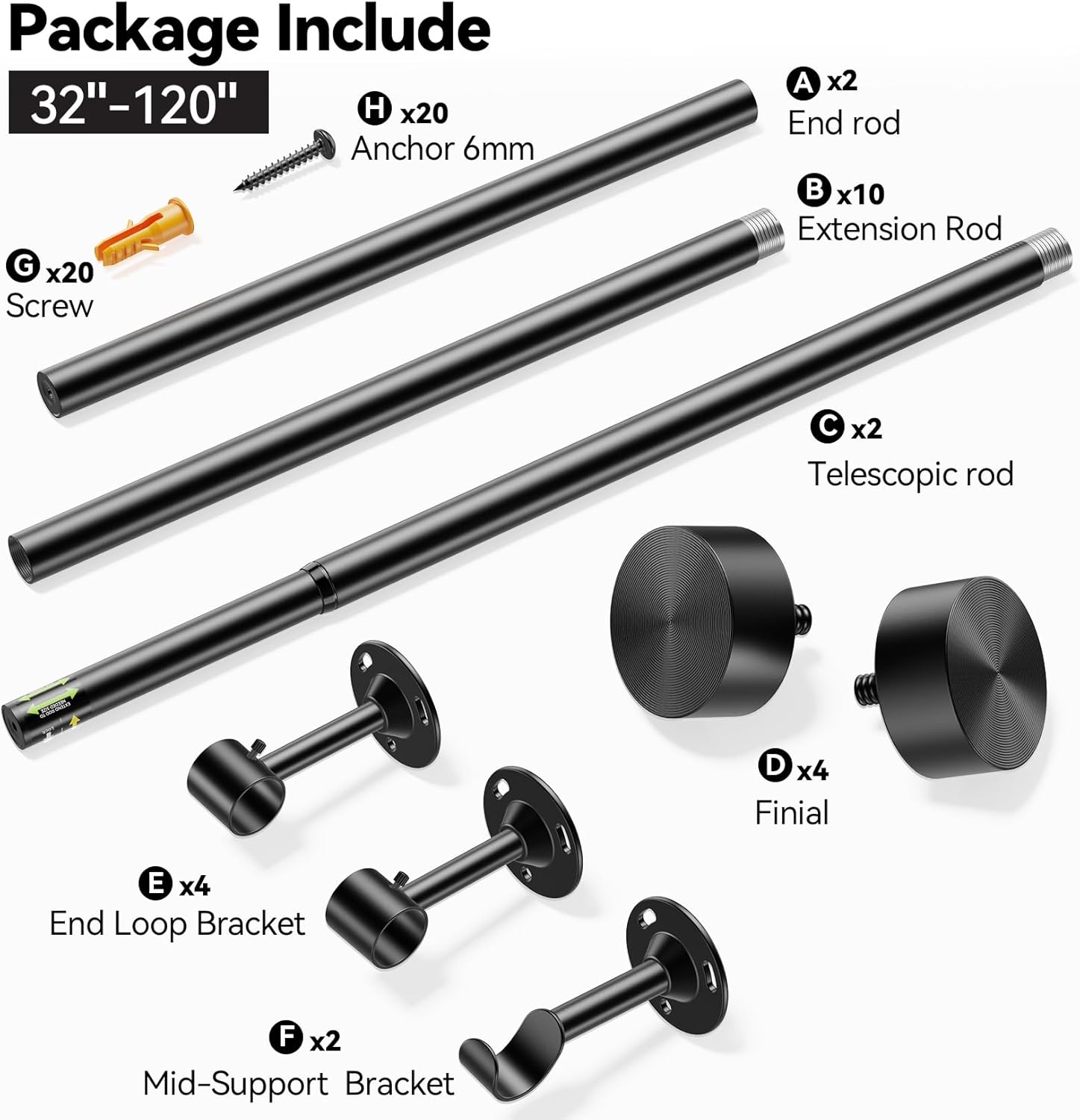 Thumbnail 5 de YaFex 2 Pack Curtain Rods 120in 🪟