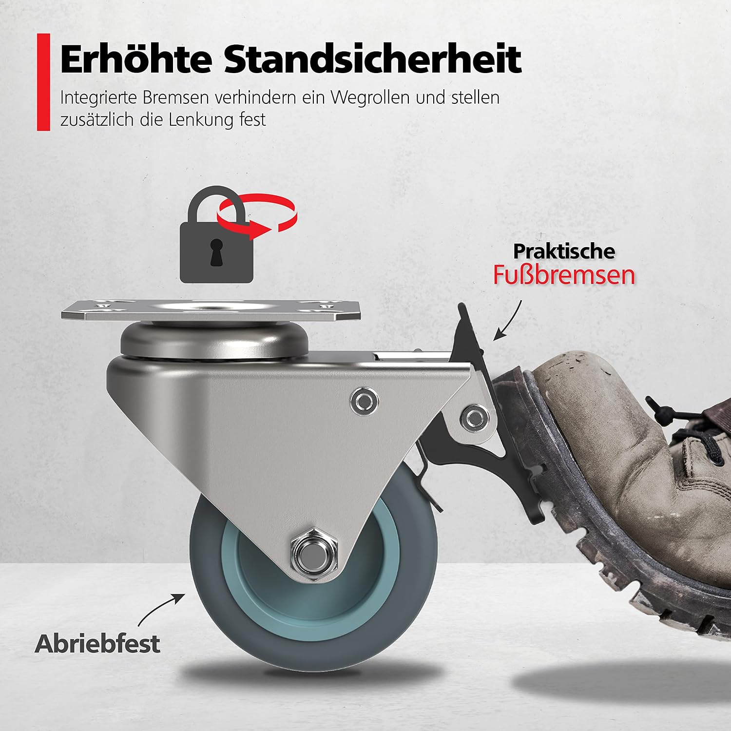 Detalle de RAVN HAMAN 4er Set Möbelrollen 50 mm mit Bremse – Schwerlast-Lenkrollen für innen & außen