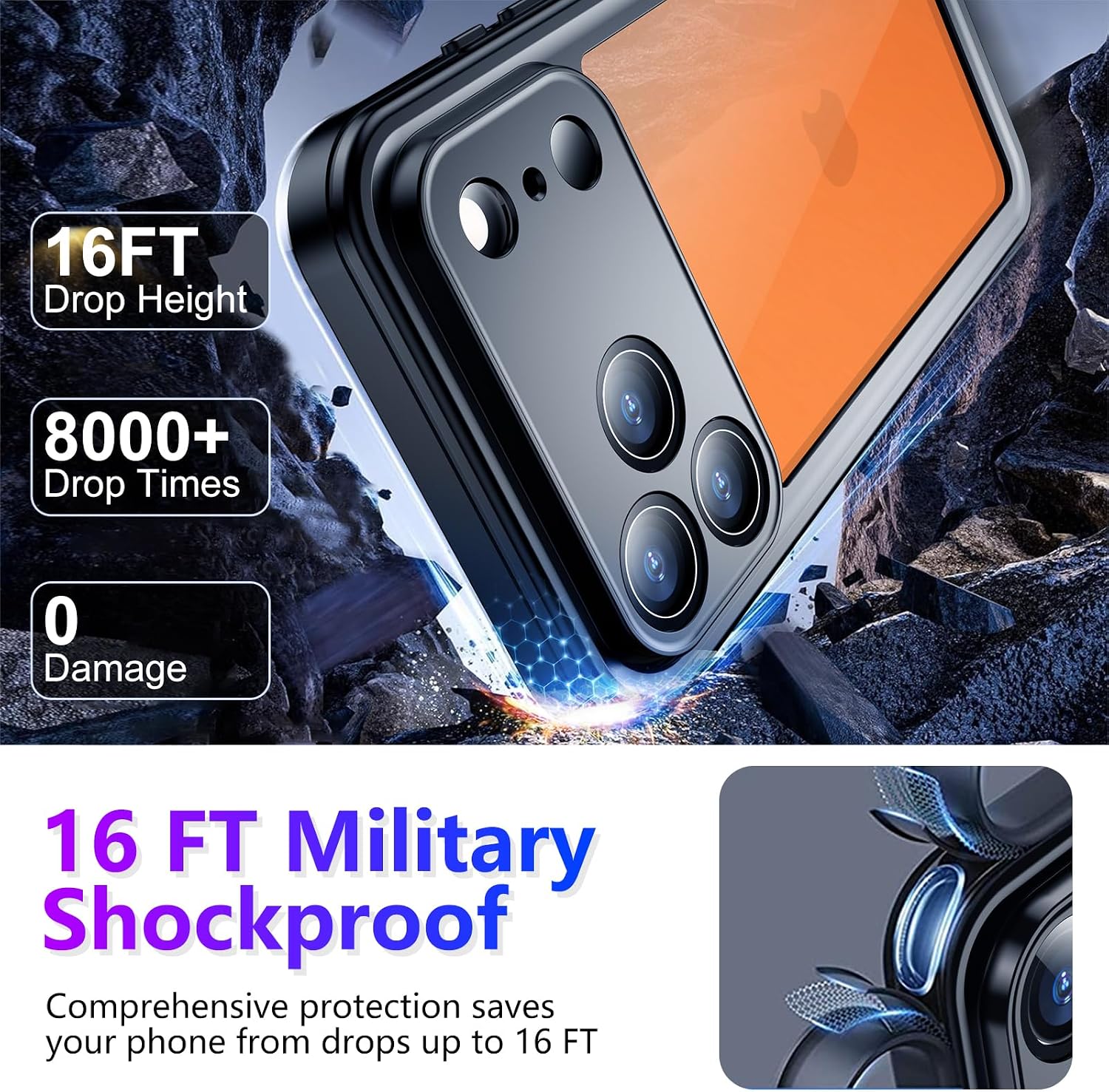 Detalle de Temdan iPhone 17 Pro Max Waterproof Case 17FT