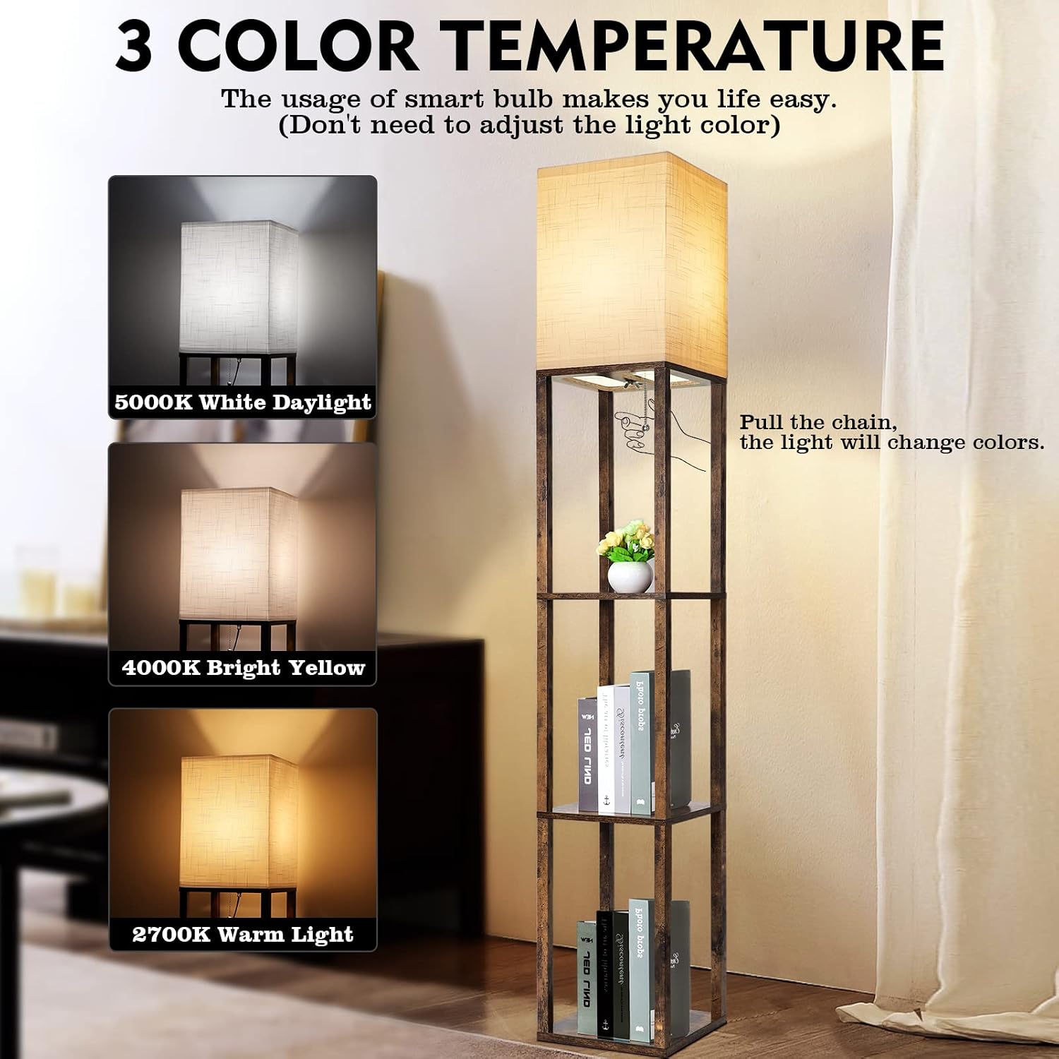 Detalle 2 de RUNTOP Floor Lamp with Shelves, 63-Inch