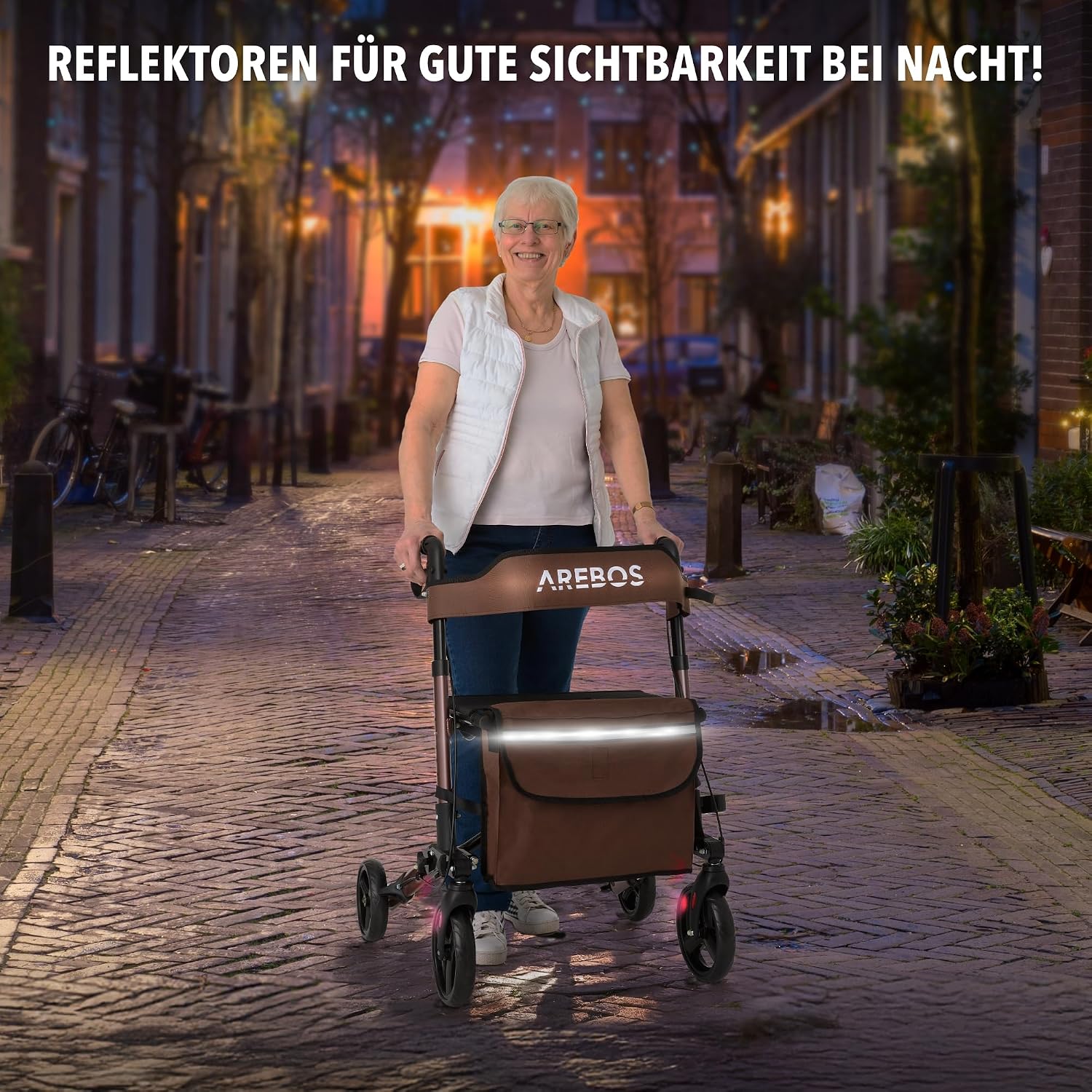 Thumbnail 1 de Arebos Leichtgewicht Rollator Aluminium – 6-fach höhenverstellbar, faltbar, inkl. Einkaufstasche