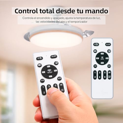 Thumbnail 5 de LEDUNI ventilador con luz LED 72W, 7590 lúmenes y mando a distancia (6 velocidades, aspas retráctiles, CCT 3000K/4000K/6000K)