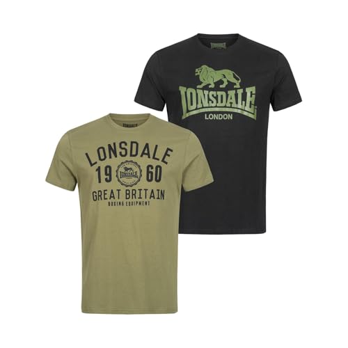 Detalle de Camiseta Lonsdale Bangor Double Pack para hombre – Black/Olive (tallas variadas)