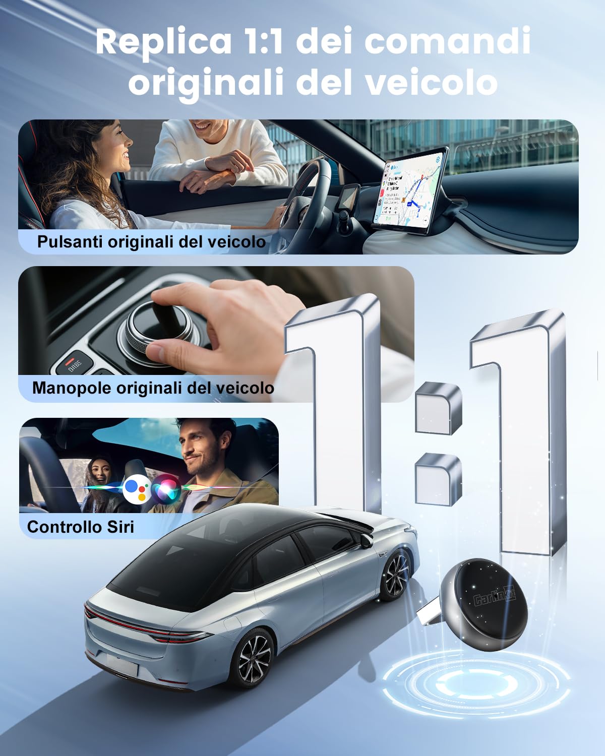 Detalle de CarlinKit Adattatore wireless MINI-Ultra 3: trasformare CarPlay/Android Auto cablato in wireless, ora con aggiornamenti OTA