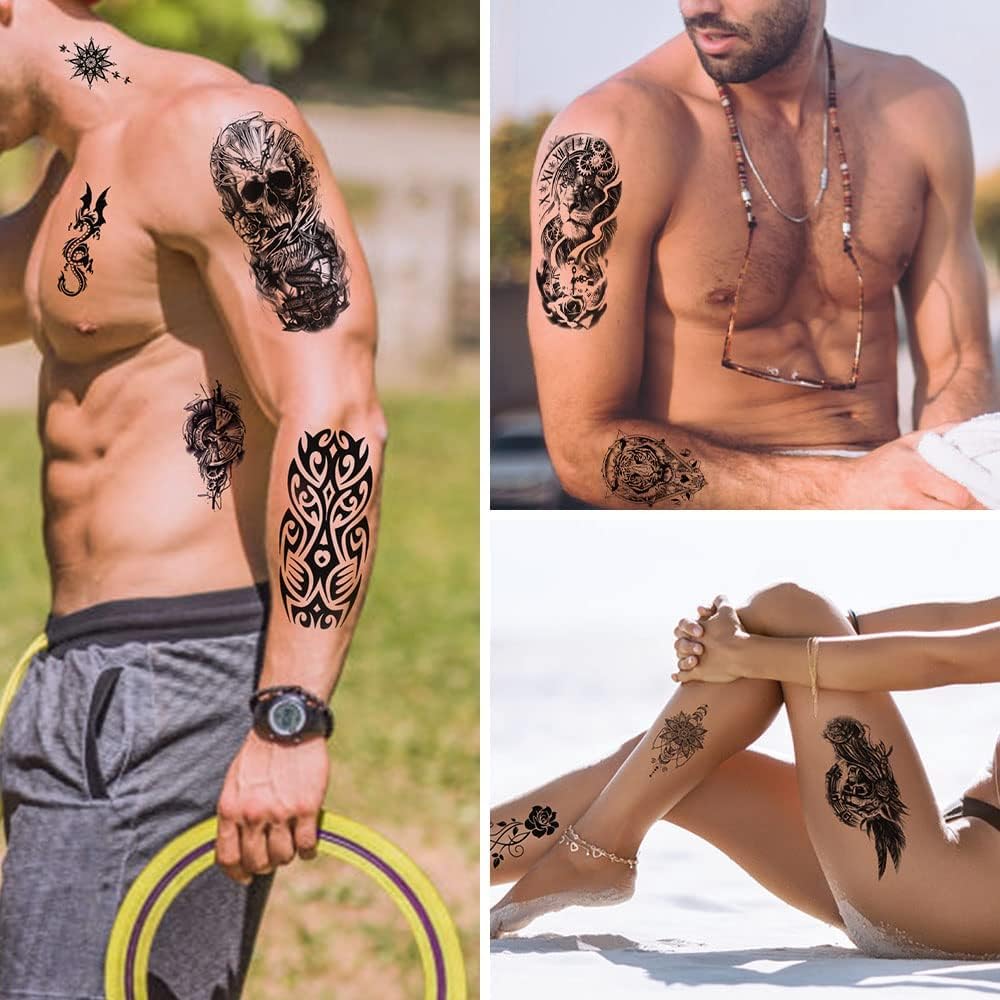 Thumbnail 5 de URAQT Impermeabili Tatuaggi Temporanei – 12 Fogli, Tatuaggi Finti Neri Rimovibili e Non Tossici per Braccio, Spa, Festival
