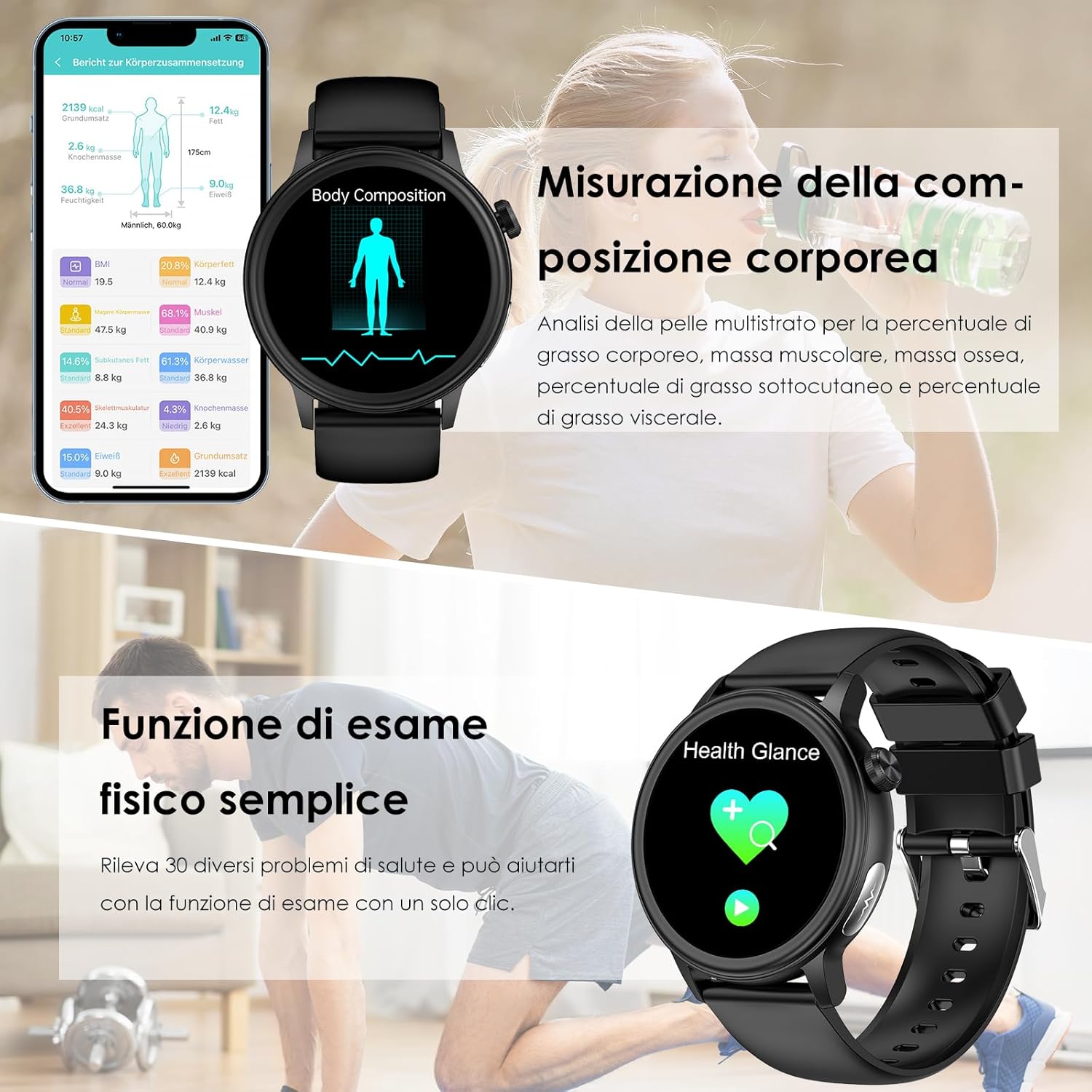 Detalle de 2026 Nuovo Smartwatch ECG+HRV con Glicemia, Pressione, BMI e Lipidi – 1.39" rotondo