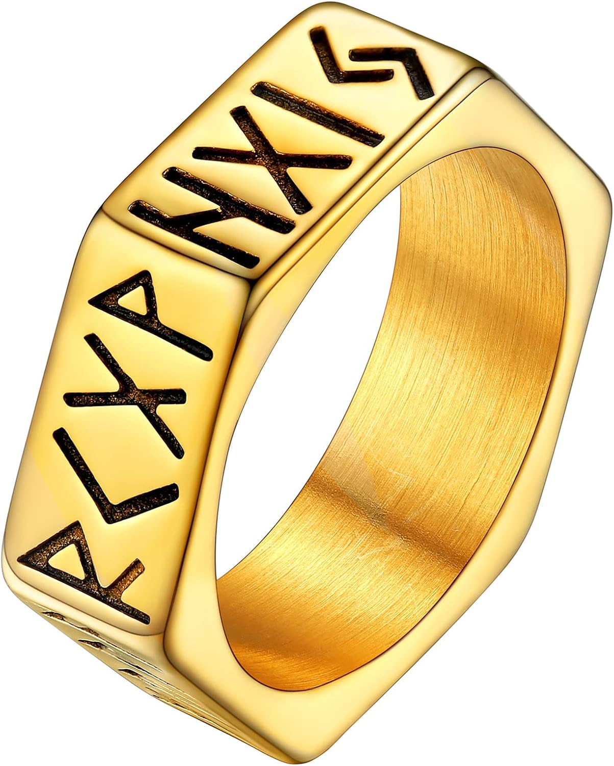 Detalle de FaithHeart Anello Esagonale Rune Vichinghe in acciaio