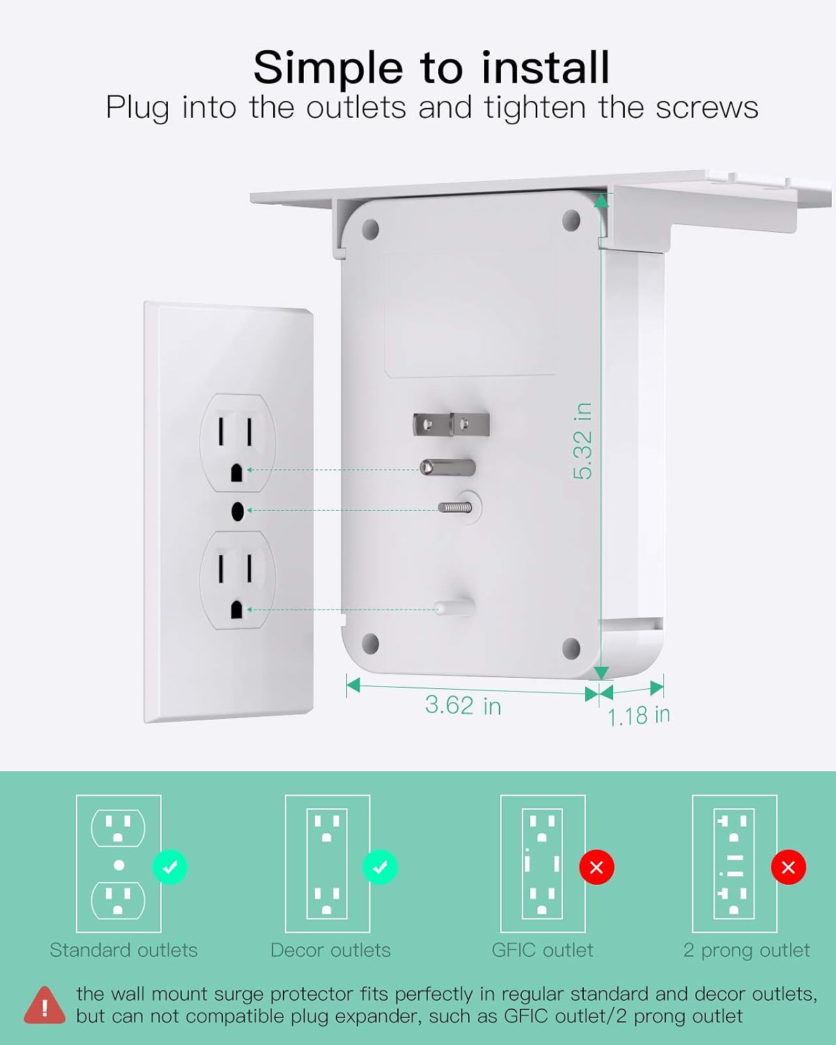 Thumbnail 5 de Wall Outlet Extender with Surge Protector 490J