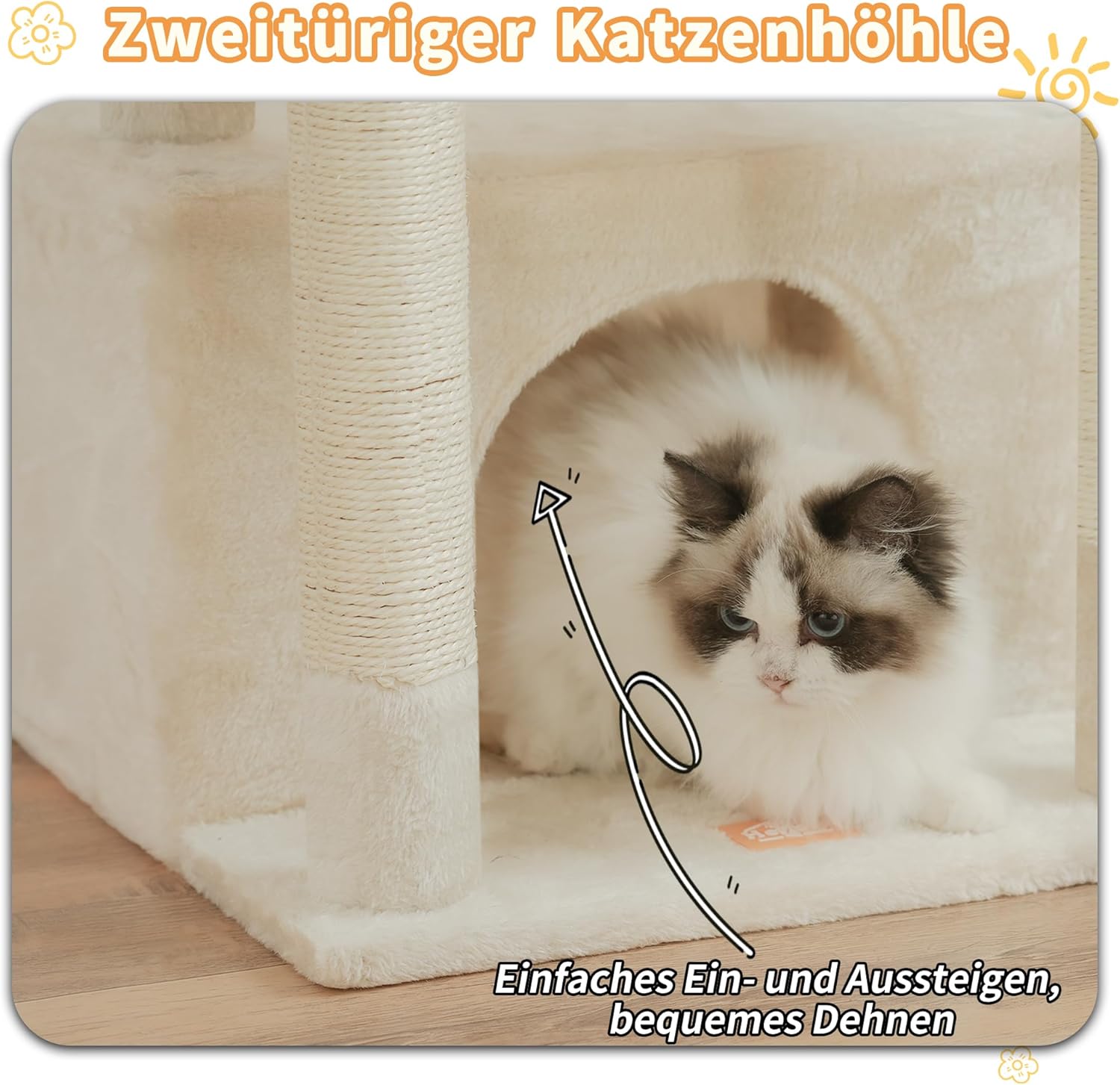 Detalle de Heybly Kratzbaum HCT008SM – Katzenbaum mit Extra Großem Ruhekorb, 9 Sisal-Säulen und geräumiger Liegefläche
