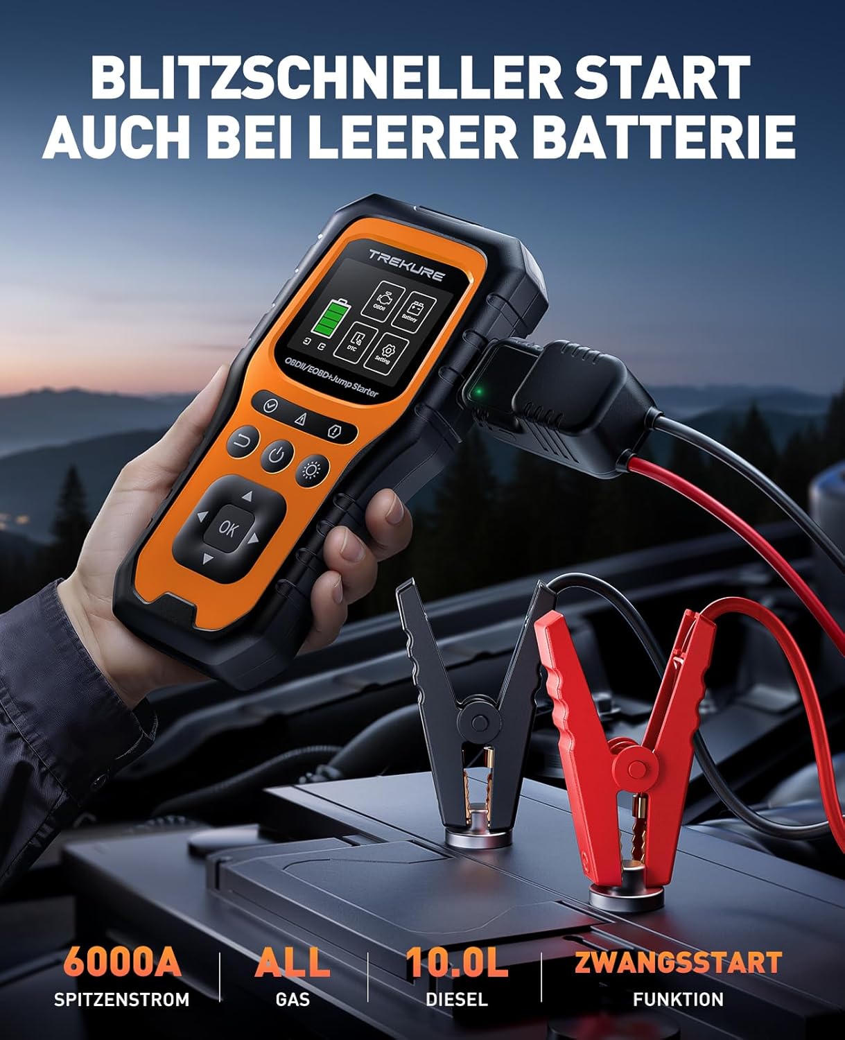 Thumbnail 1 de TREKURE 6000A Starthilfe Powerbank Auto mit OBD2 Diagnosegerät – All-in-One Notfallhelfer
