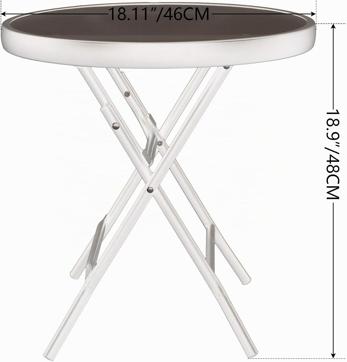 Detalle de PHI VILLA inklapbare ronde bijzettafel met blad van gehard glas, 46 cm