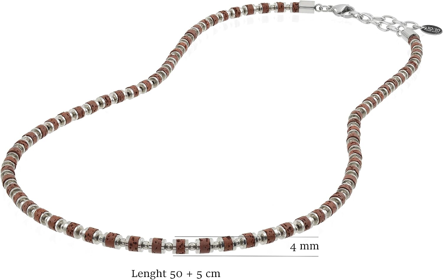 Detalle de 10:10 Bracciale e Collana Uomo Donna Lava Naturale ed Ematite 4mm – Regolabile, Acciaio Inox, Confezione Regalo