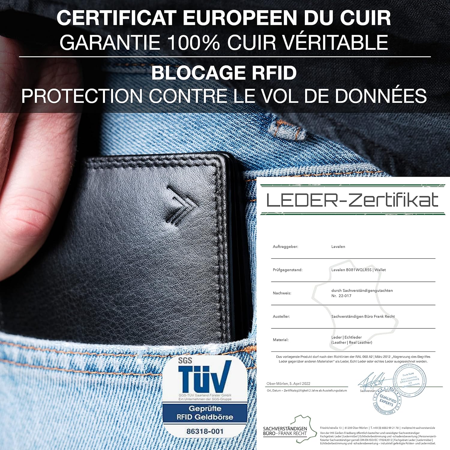 Thumbnail 6 de Lavalen Portefeuille Homme Cuir Véritable – Portefeuille RFID, Grand Capacité, Noir Bordeaux