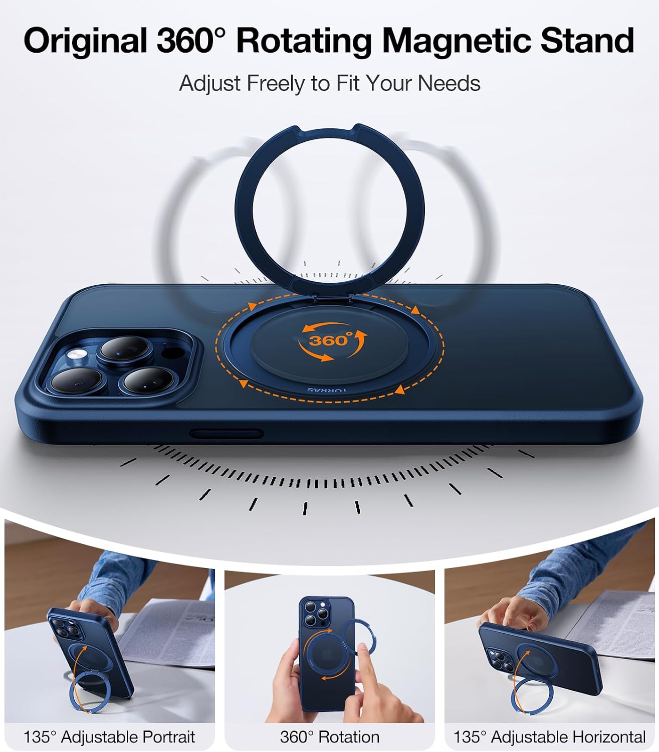 Detalle de TORRAS Upgraded 360 Rotatable Magnetic Ring for iPhone 15 Pro Max Case with MagSafe Stand