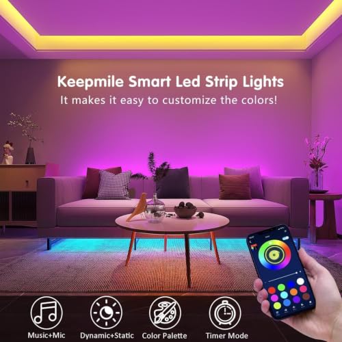 Detalle de Keepsmile 10M LED Strip Lights with Music Sync, Bluetooth App Control, RGB Colour Changing Indoor Lighting
