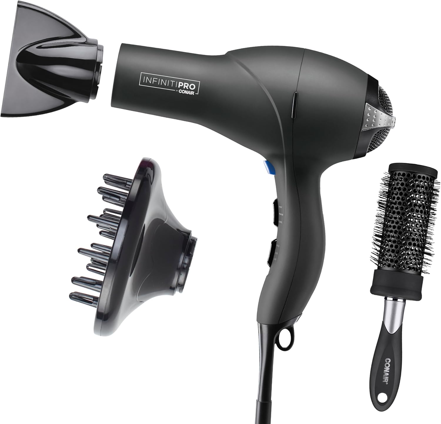 Detalle de Infiniti PRO CONAIR Hair Dryer with Diffuser (Professional AC Motor) — Tourmaline Ceramic Technology, Gray