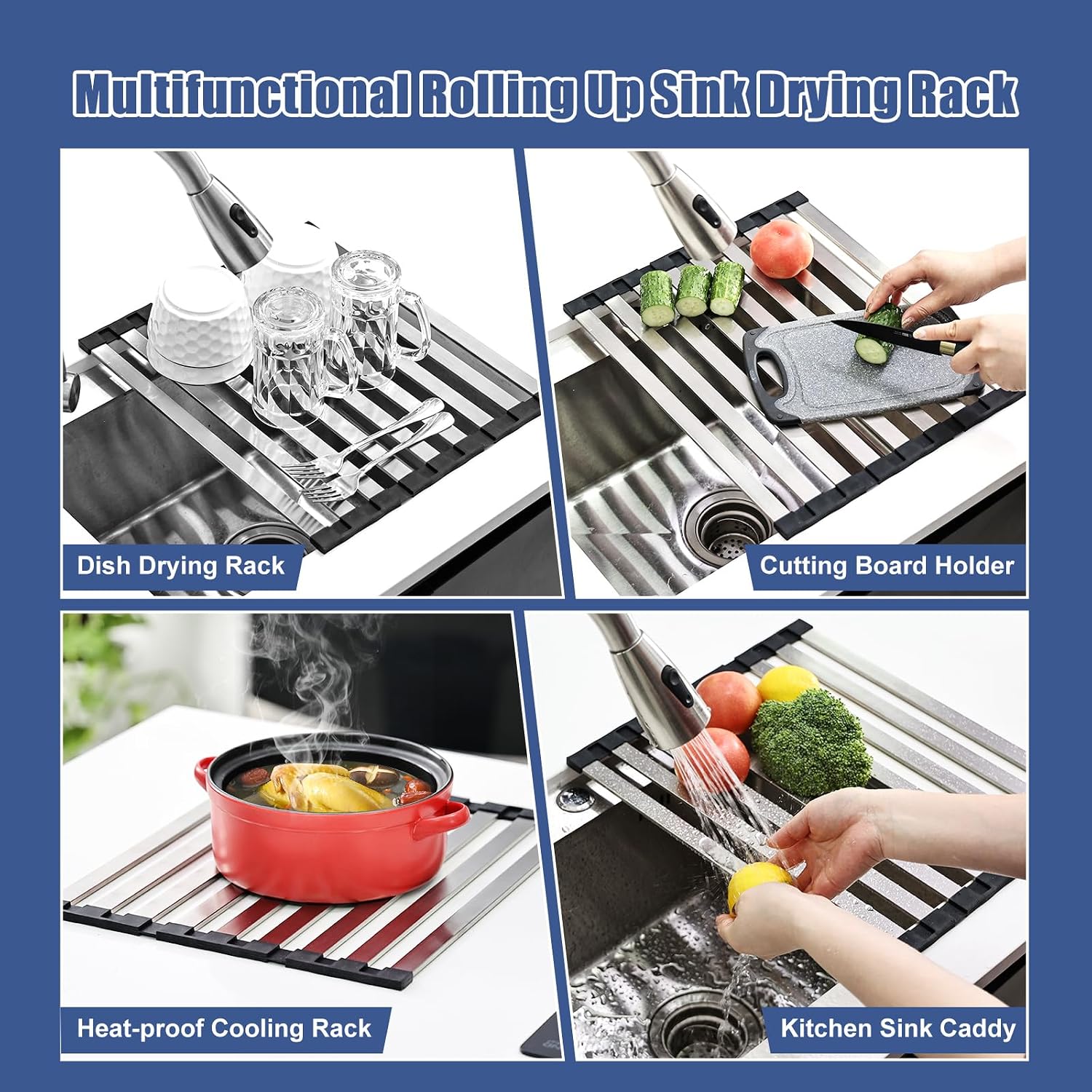 Thumbnail 5 de KitchenRaku Abtropfgestell Geschirr 40x32,5 cm – faltbar, Edelstahl 304 mit Silikonendenschutz