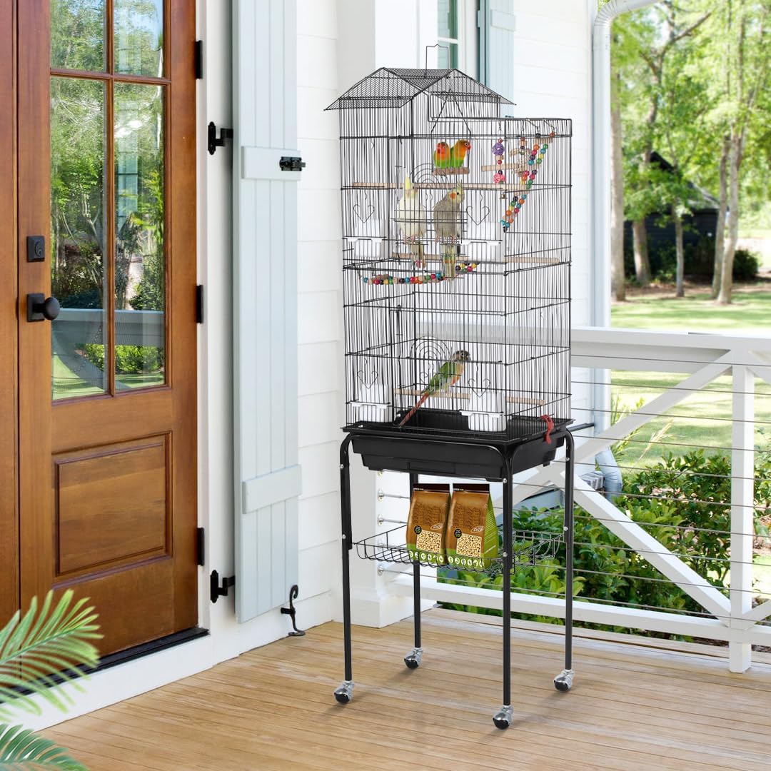 Detalle 2 de Yaheetech Gabbia Voliera per Uccelli con piedistallo su ruote e accessori inclusi, 46 x 35,5 x 158,5 cm