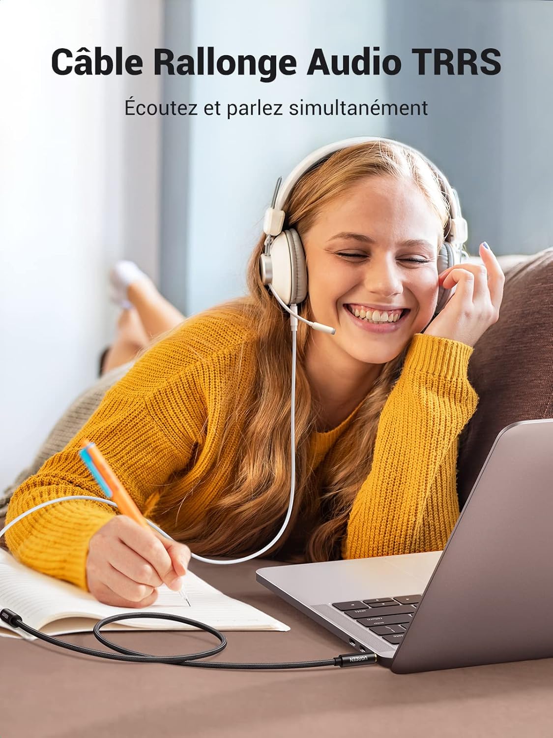 Detalle de UGREEN Rallonge Jack Audio 3.5 mm TRRS 4 Pôles – 2M, Nylon Tressé, Mic + Audio