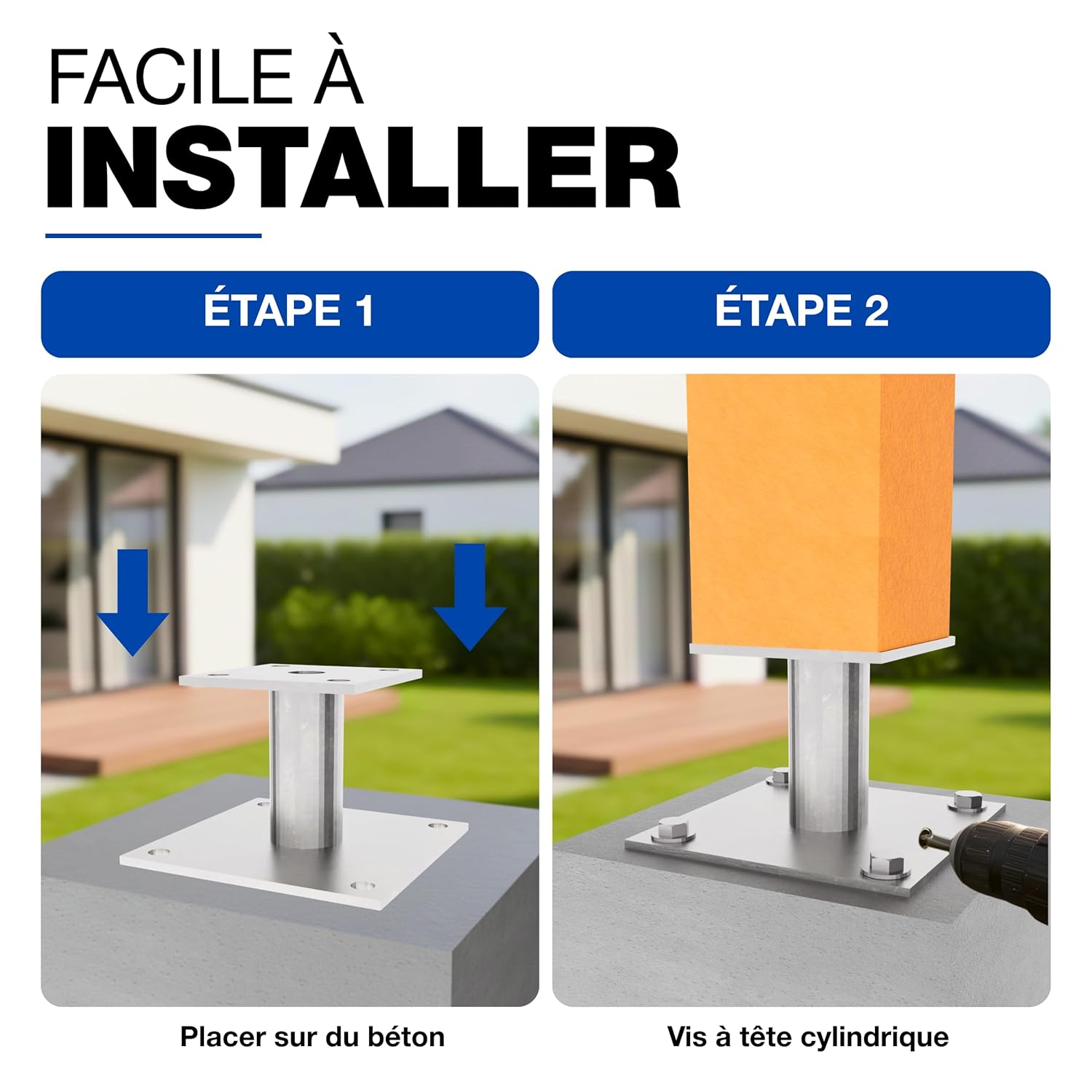 Thumbnail 2 de GeZu Impex Support de poteau galvanisé à chaud – Lot de 8, base 100 x 100 mm, platine poteau bois 100 mm