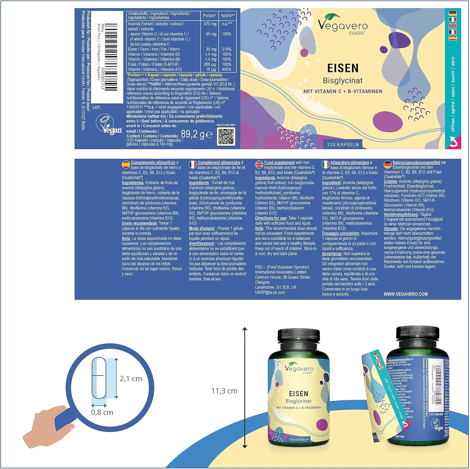 Detalle de Vegavero Eisen Bisglycinat 30 mg Kapseln