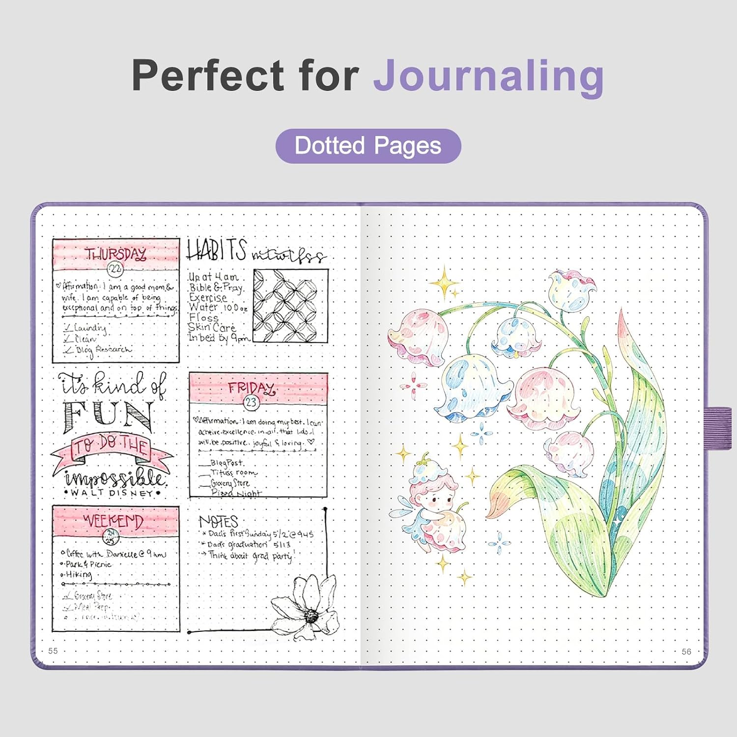 Detalle 2 de AHGXG A5 Dotted Journal, 160 Pages, 120 GSM Paper, Light Purple