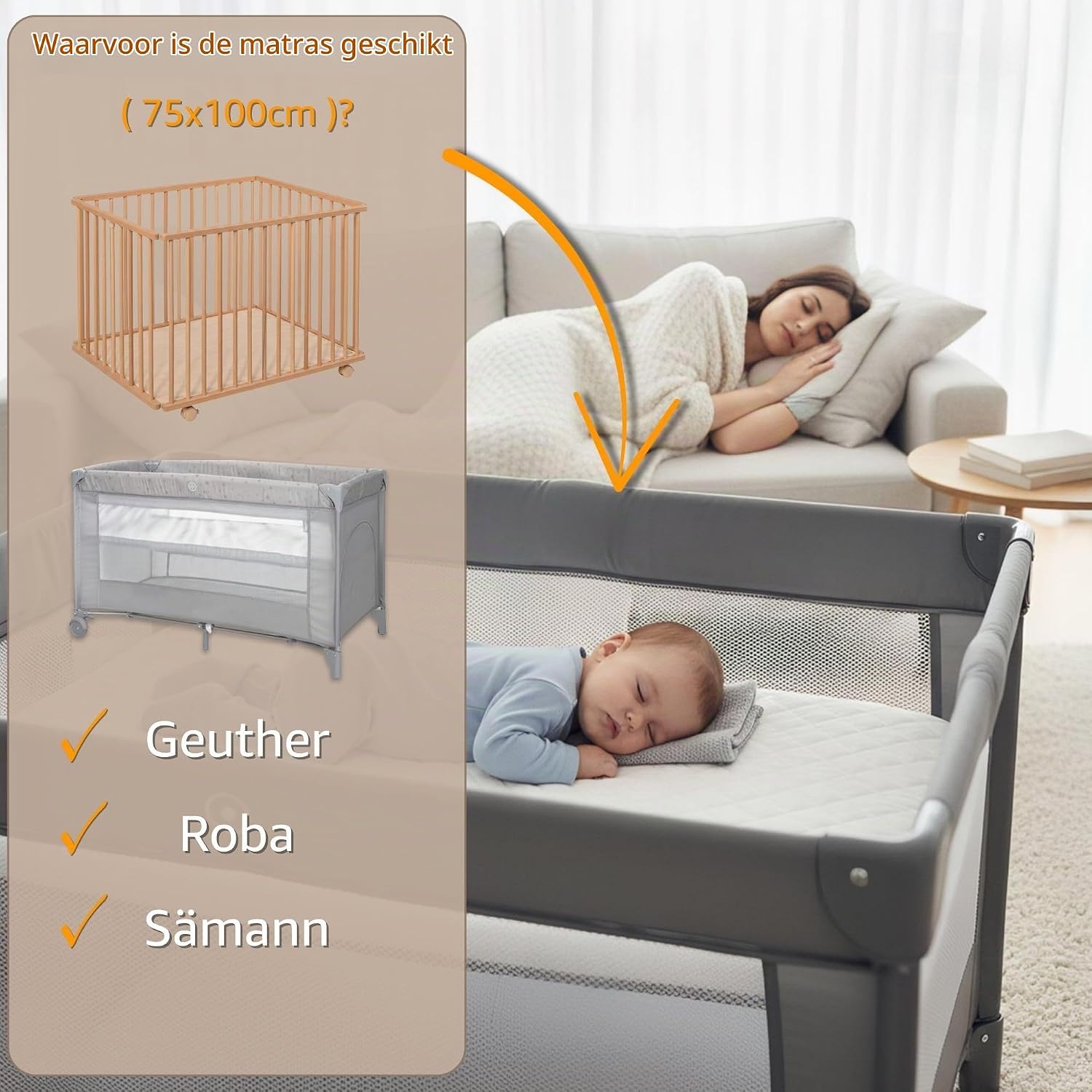 Detalle de Totsy Baby Modello_100x75_TotsyBaby boxmatras 75x100 cm, schuim, oprolbaar, wit